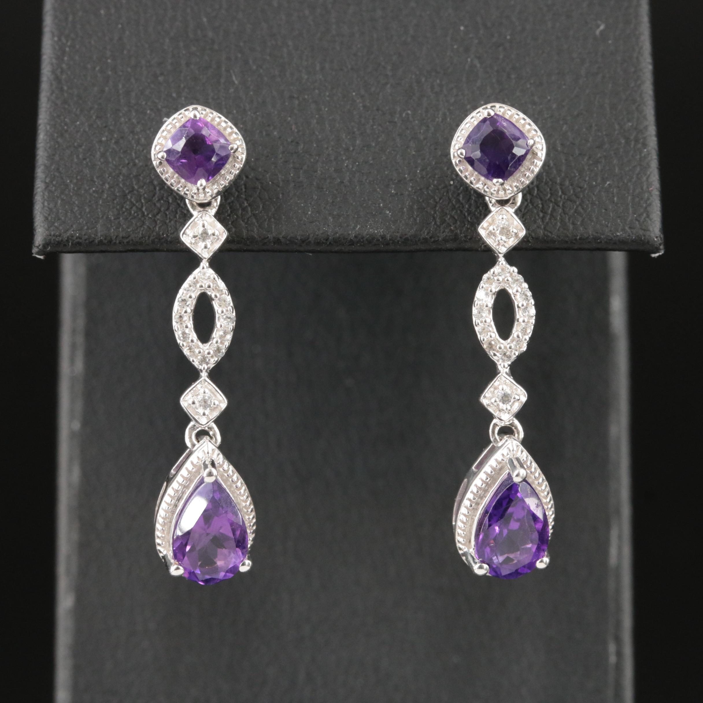Sterling Amethyst and White Sapphire Earrings