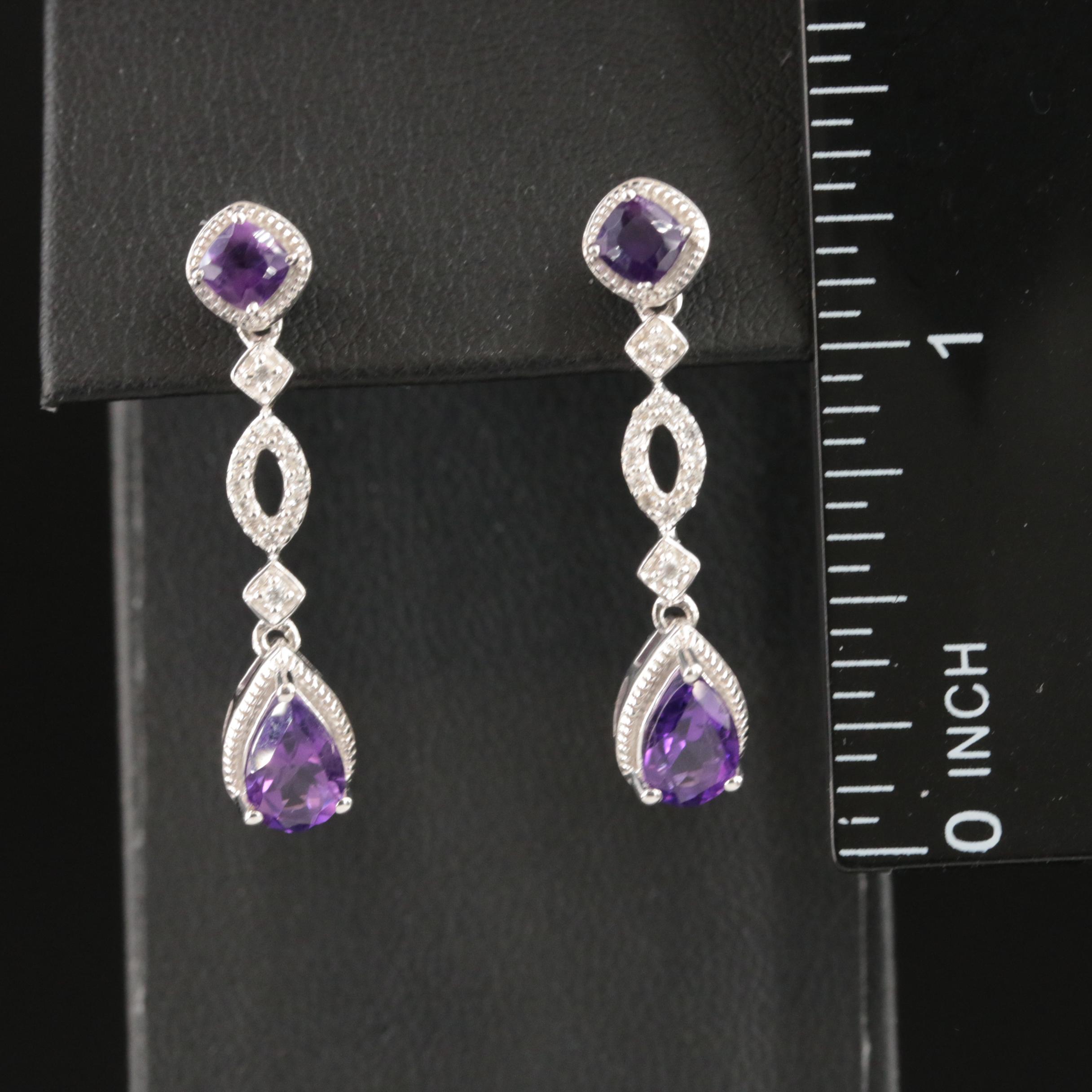 Sterling Amethyst and White Sapphire Earrings