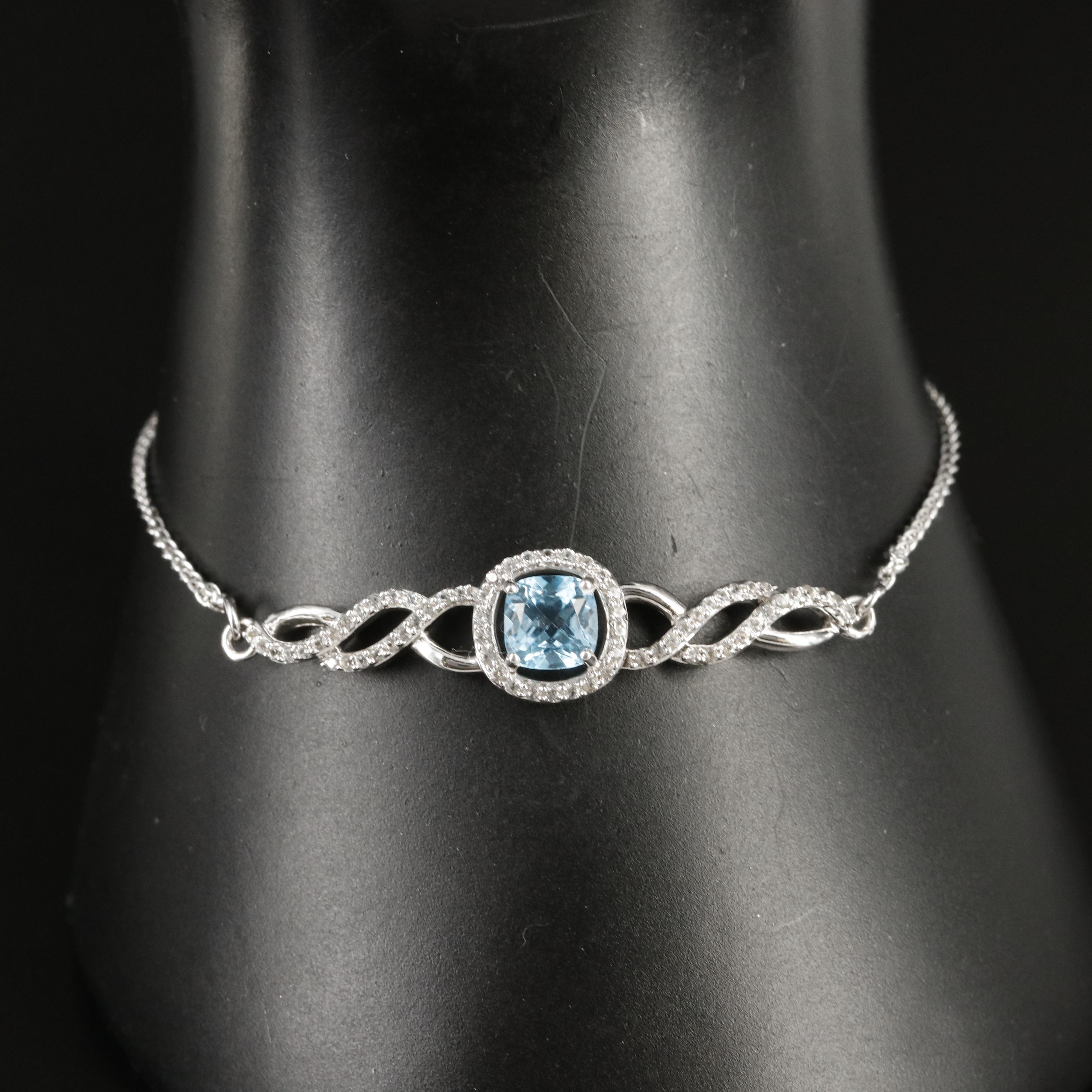 Sterling Swiss Blue Topaz and Sapphire Bolo Bracelet
