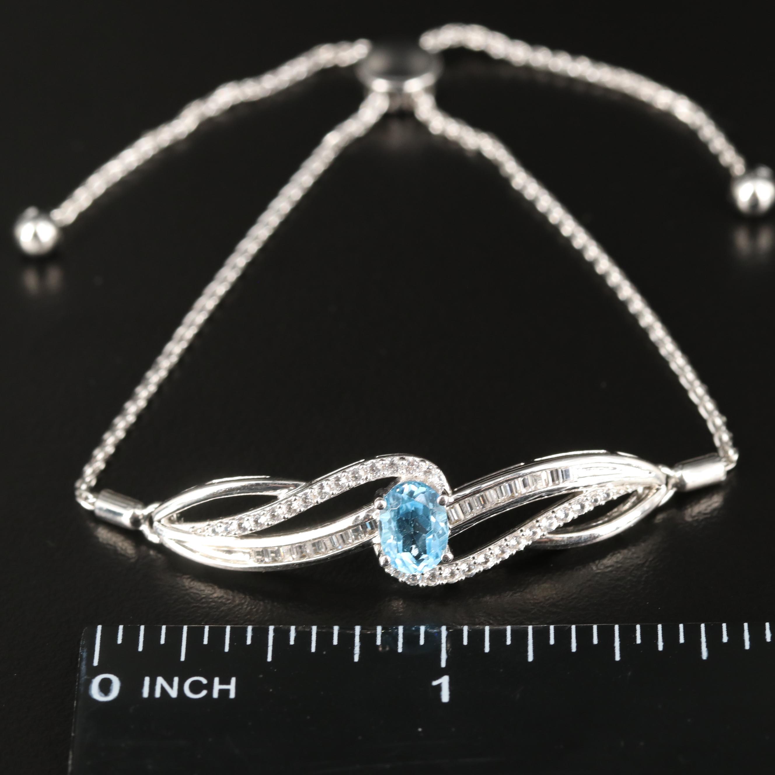 Sterling Swiss Blue Topaz and Sapphire Bolo Bracelet