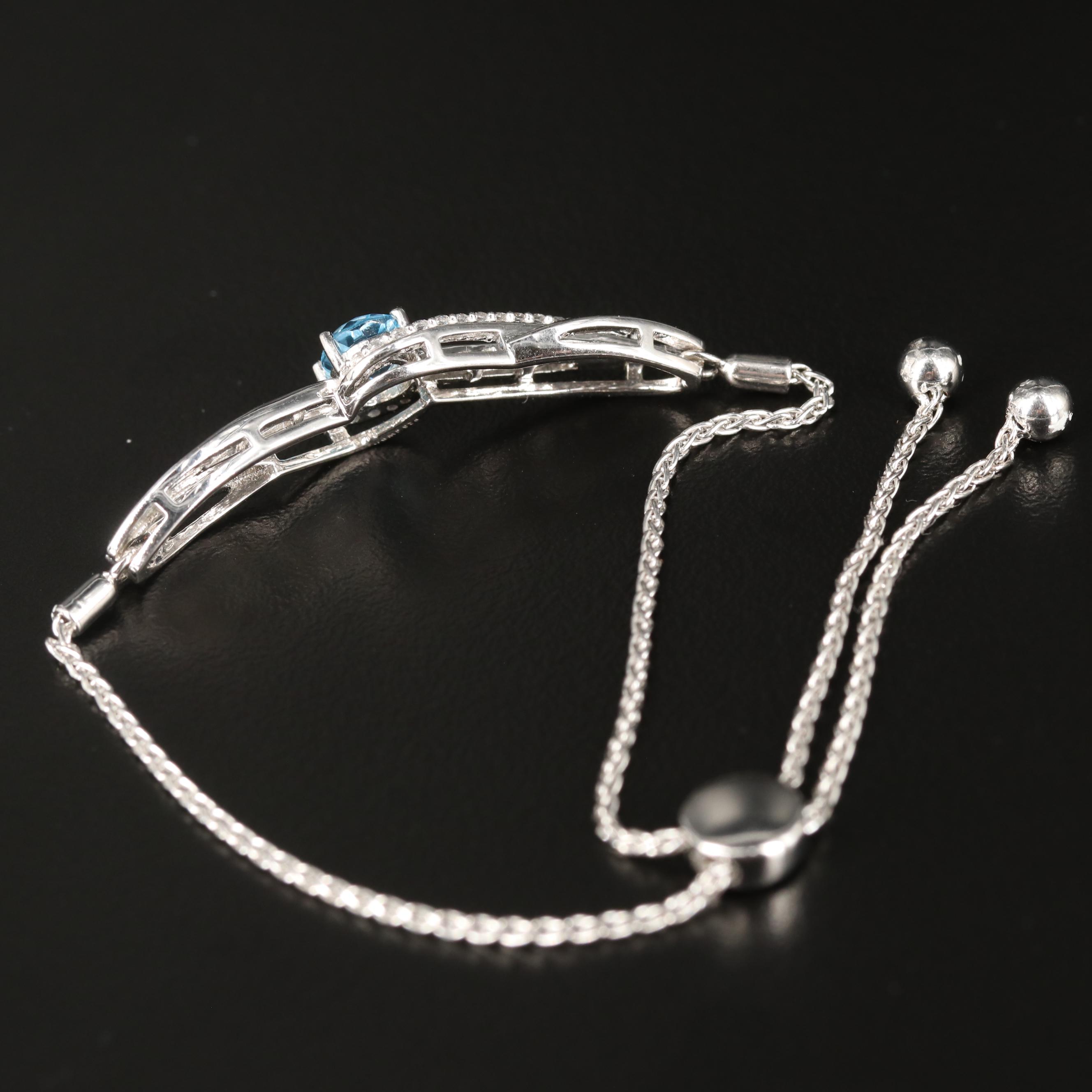 Sterling Swiss Blue Topaz and Sapphire Bolo Bracelet