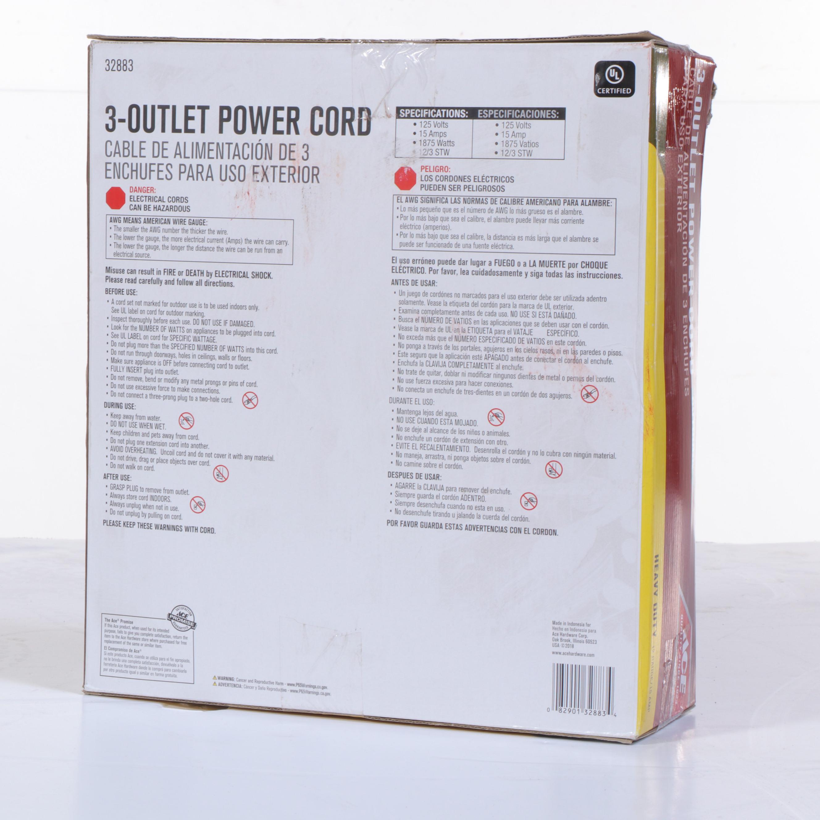 Ace Three Outlet 50-Foot Power Cord