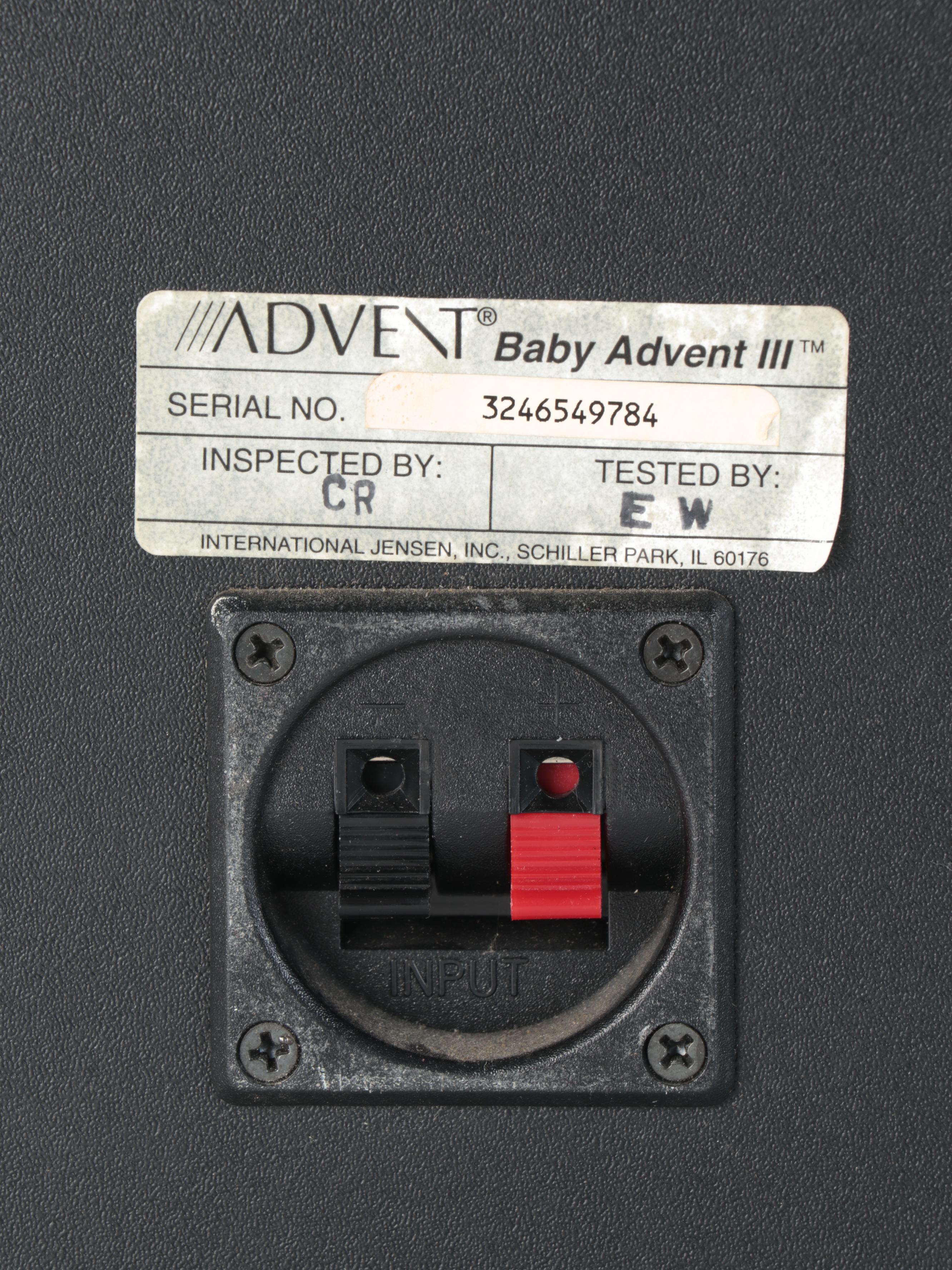 Advent "Baby Advent III" Speaker System, Late 20th/Early 21st Century