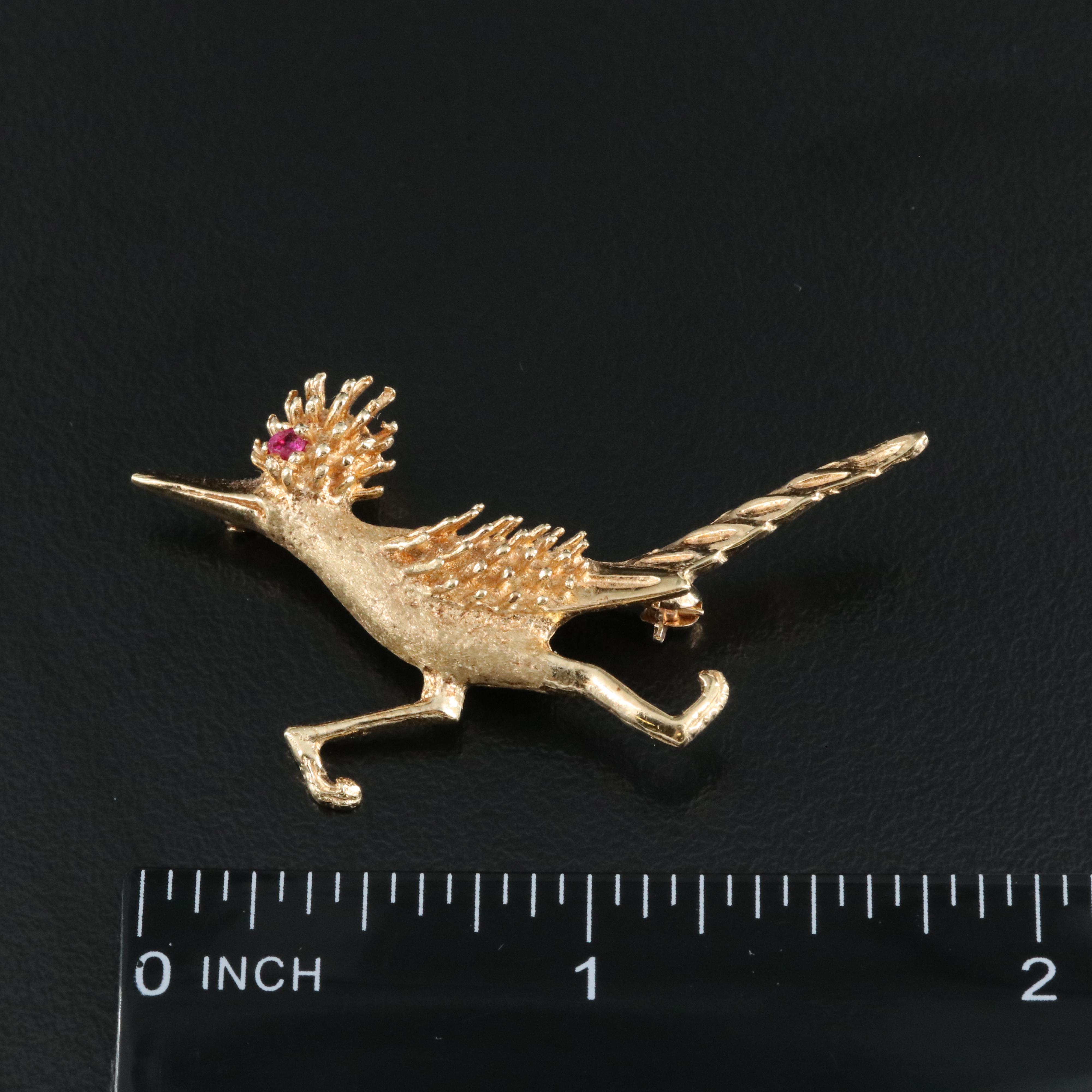 14K Ruby Road Runner Brooch
