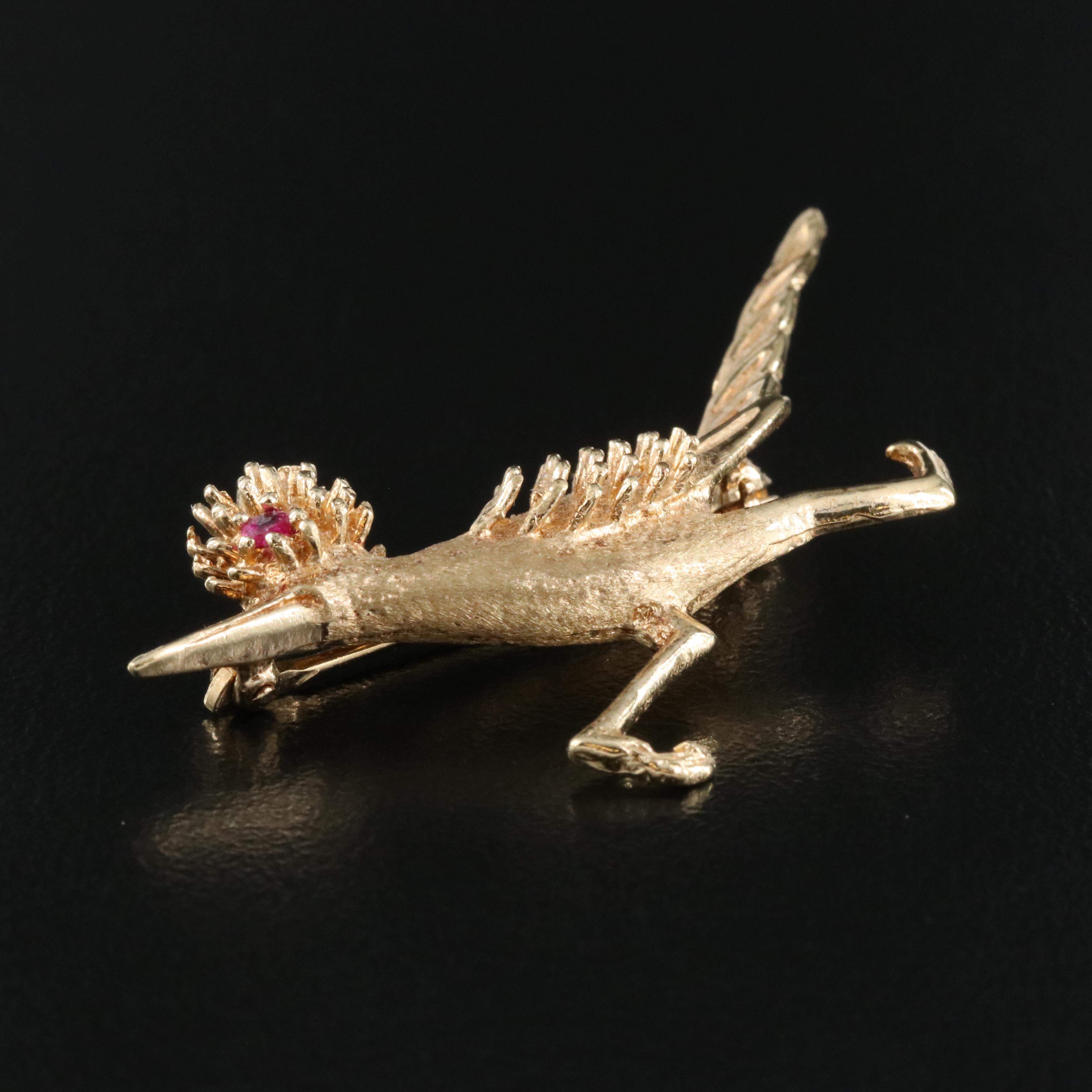14K Ruby Road Runner Brooch