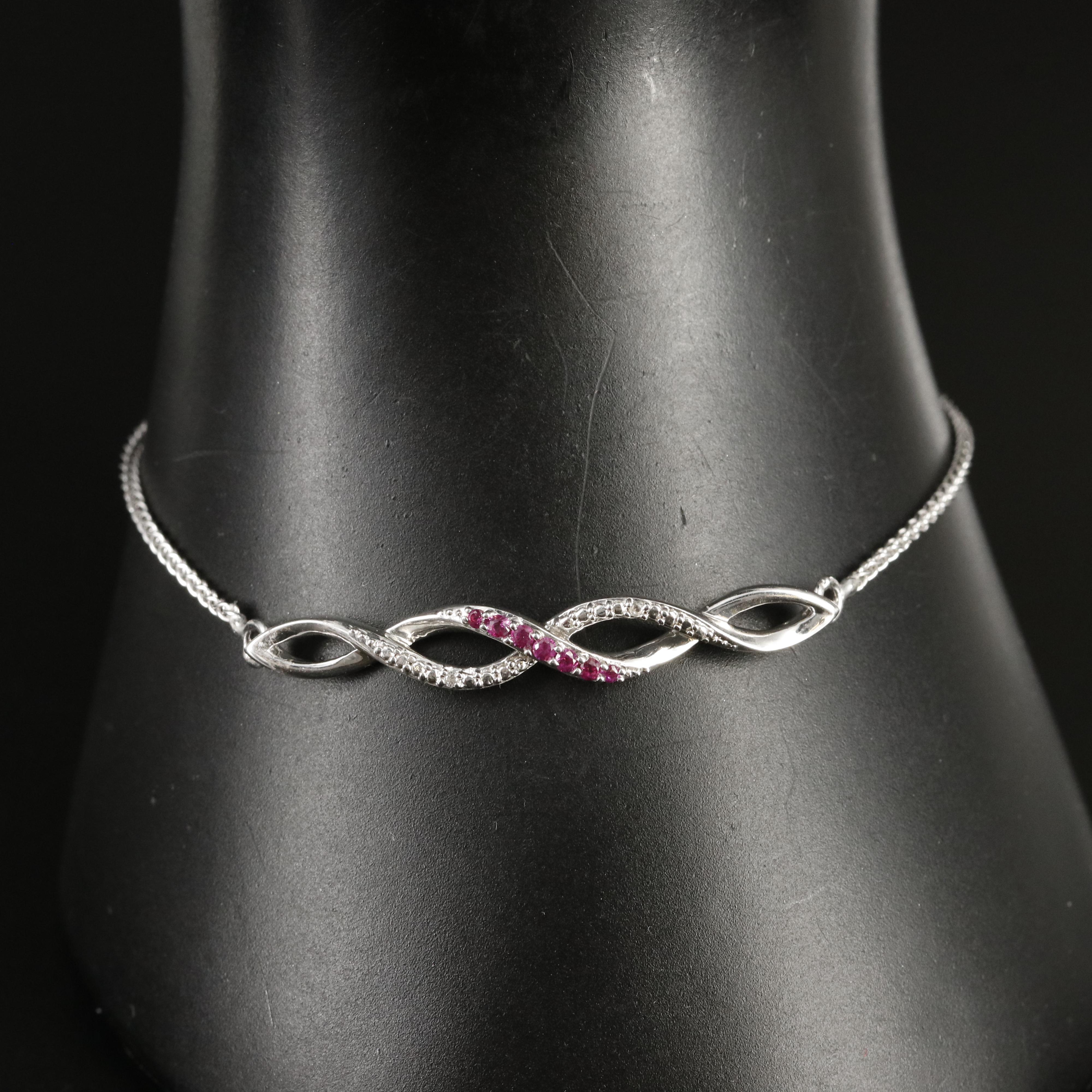 Sterling Ruby and Sapphire Braided Bracelet