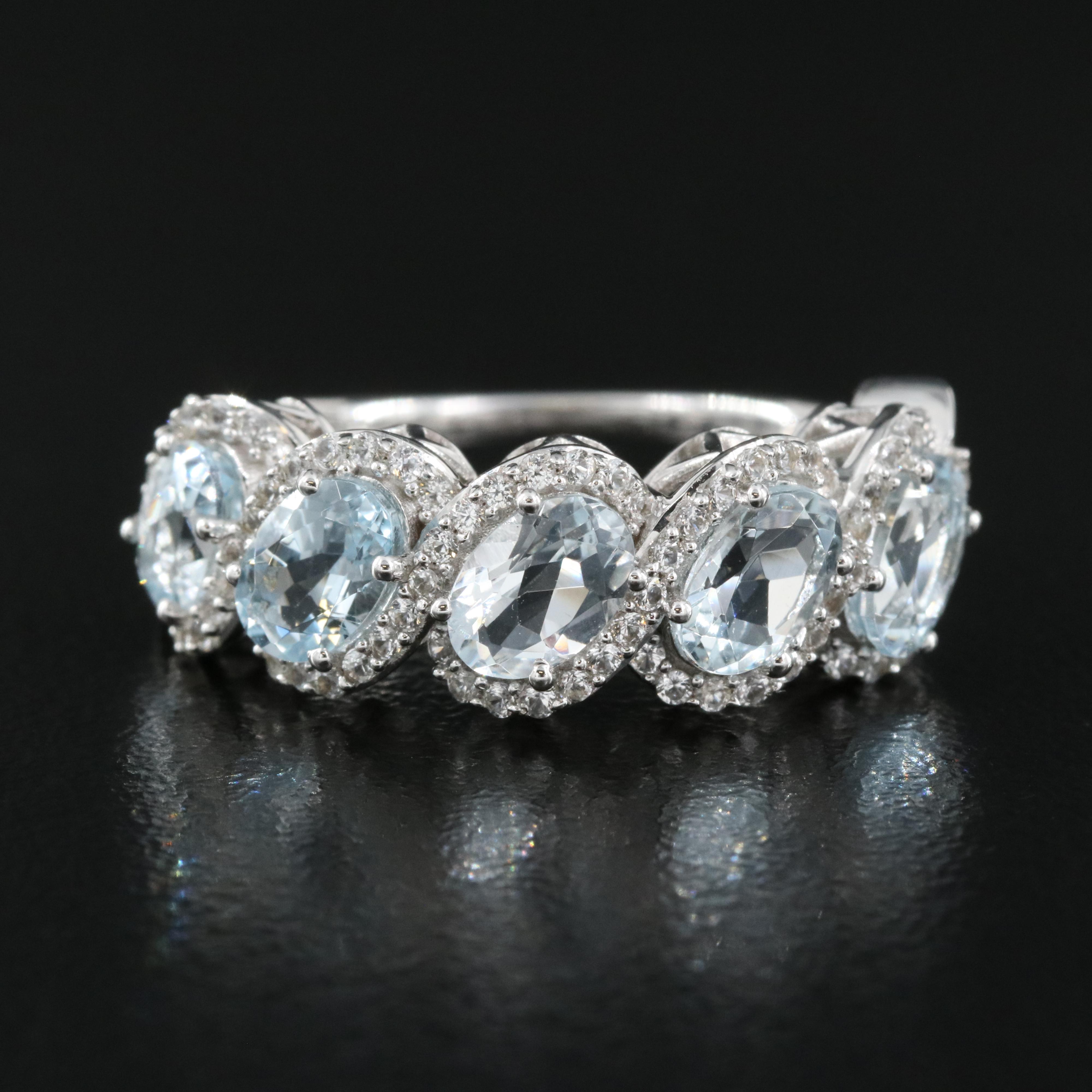 Sterling Aquamarine and Sapphire Ring