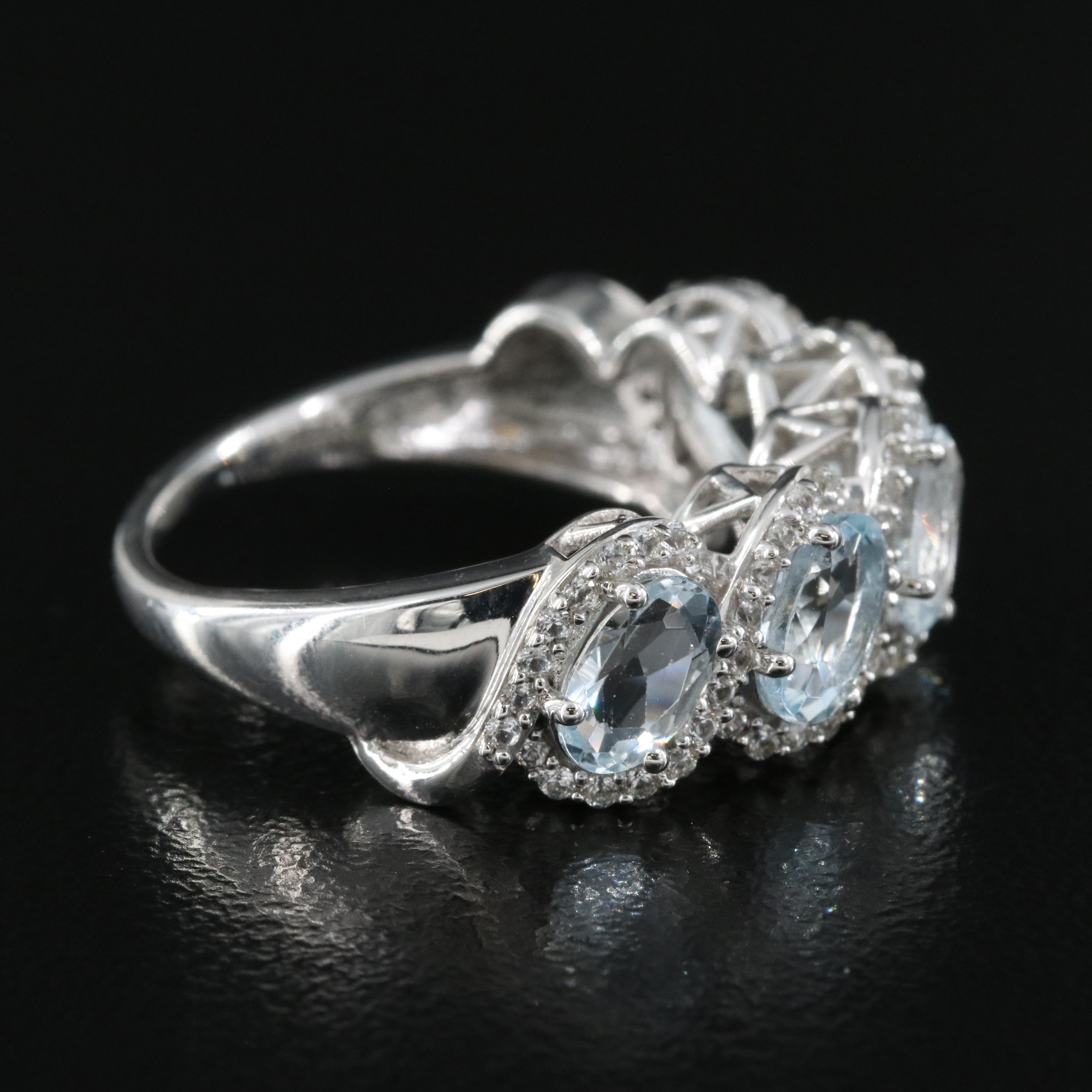 Sterling Aquamarine and Sapphire Ring