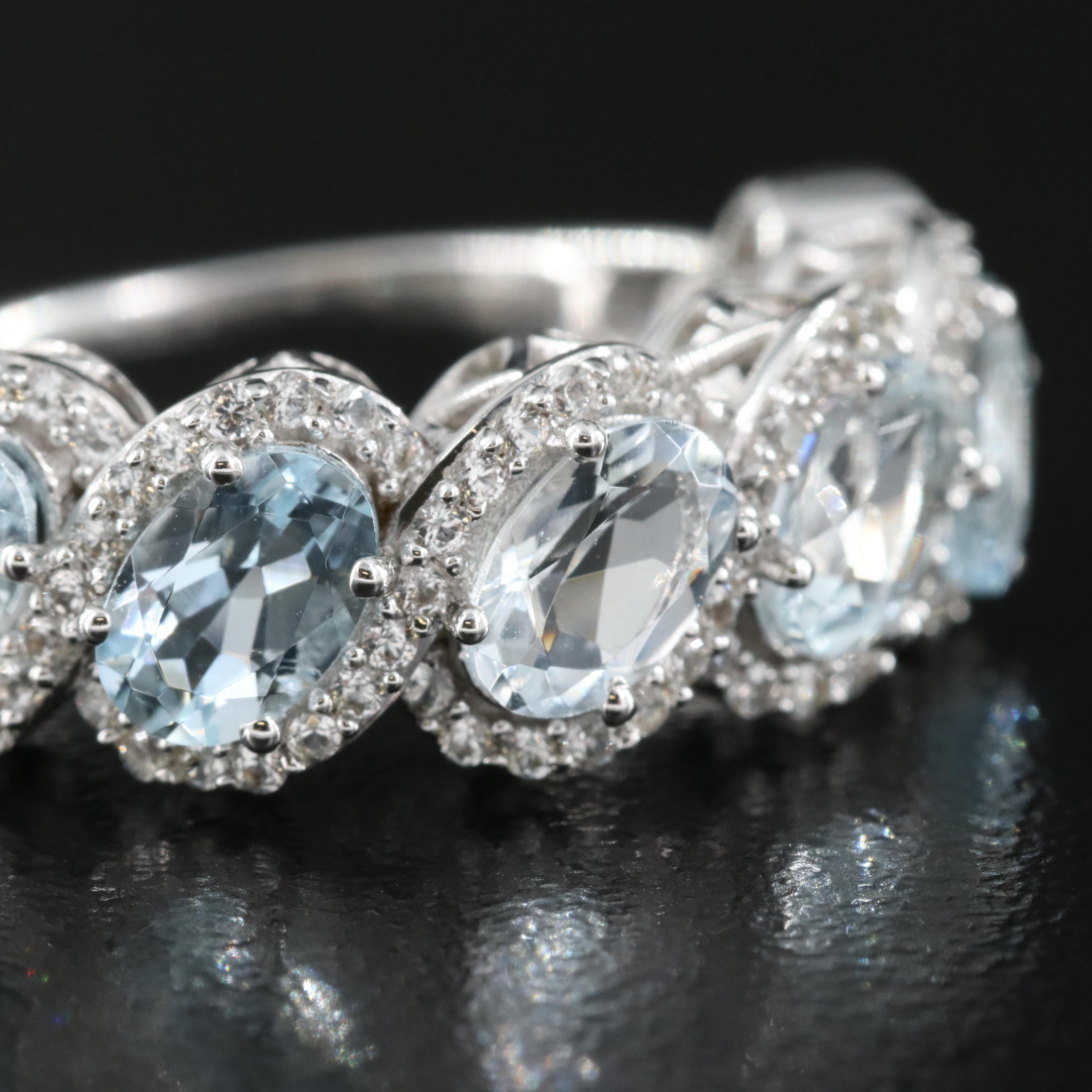 Sterling Aquamarine and Sapphire Ring