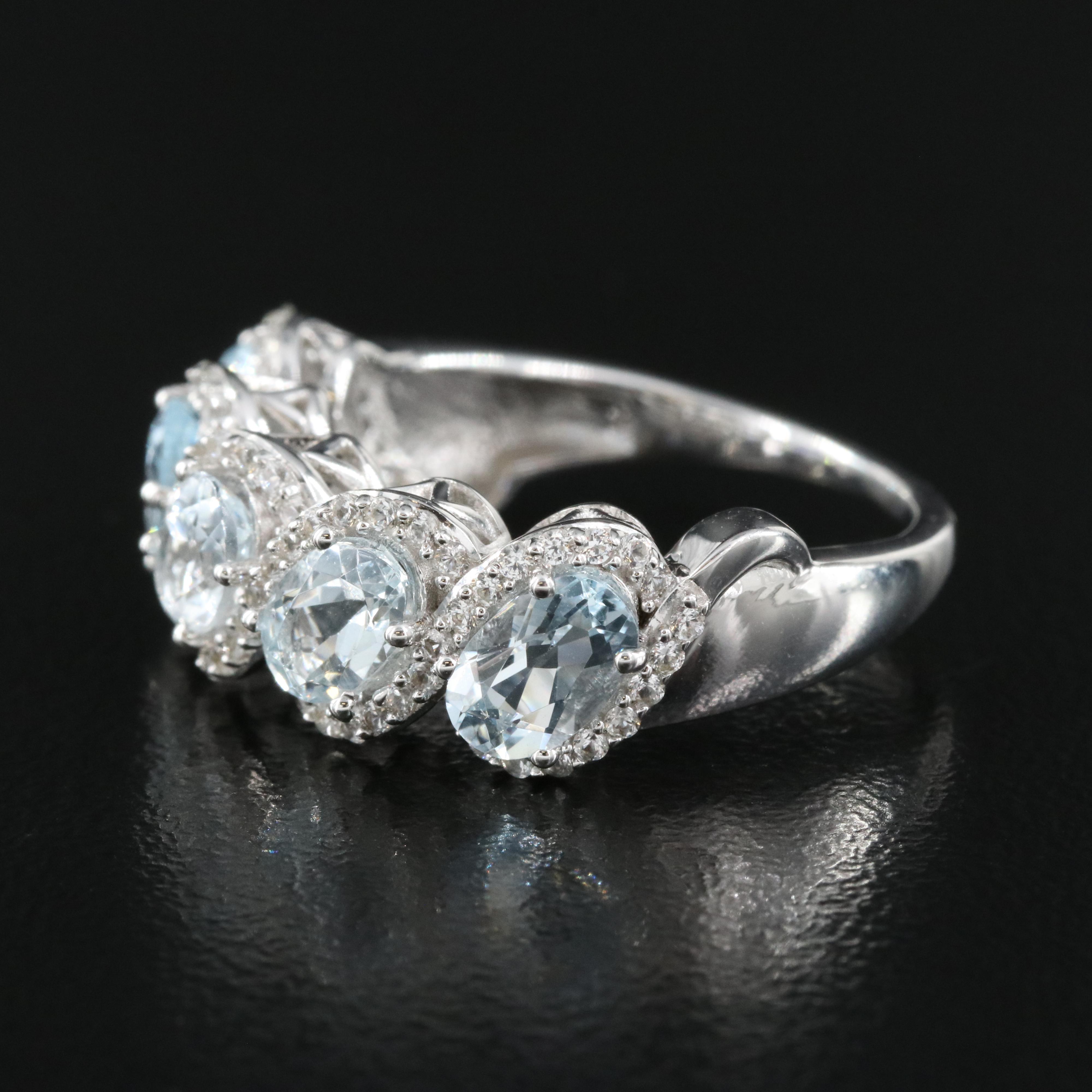 Sterling Aquamarine and Sapphire Ring