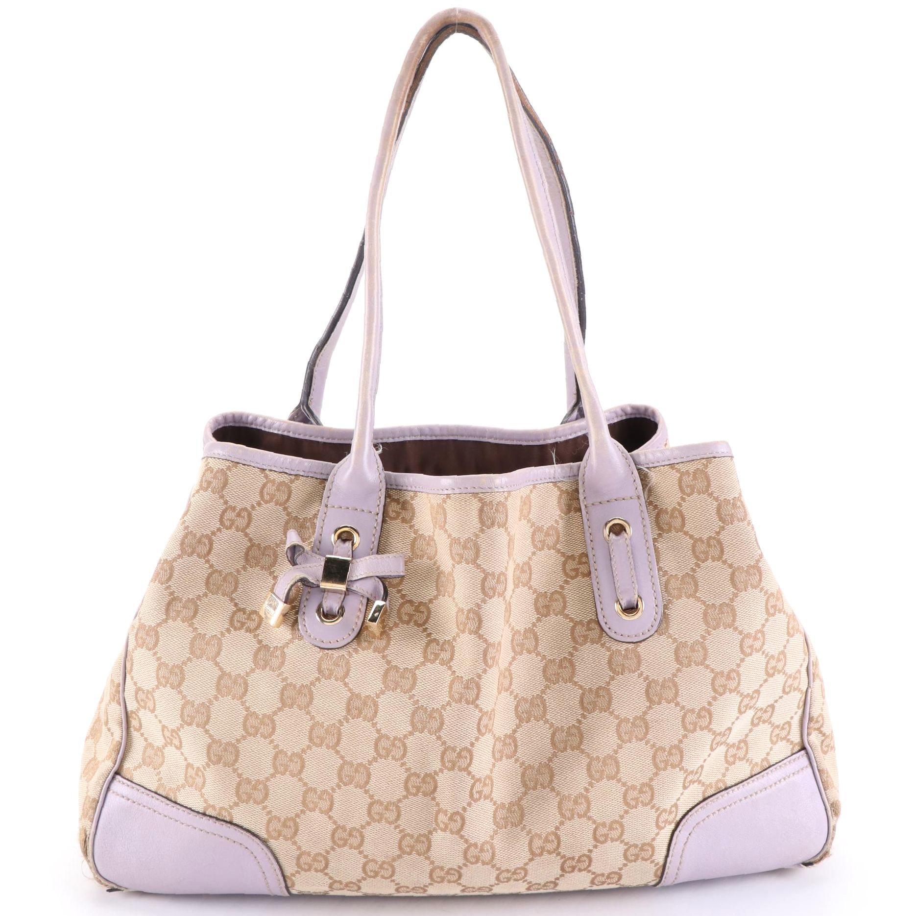 Gucci Medium Princy Tote in GG Canvas and Purple Leather