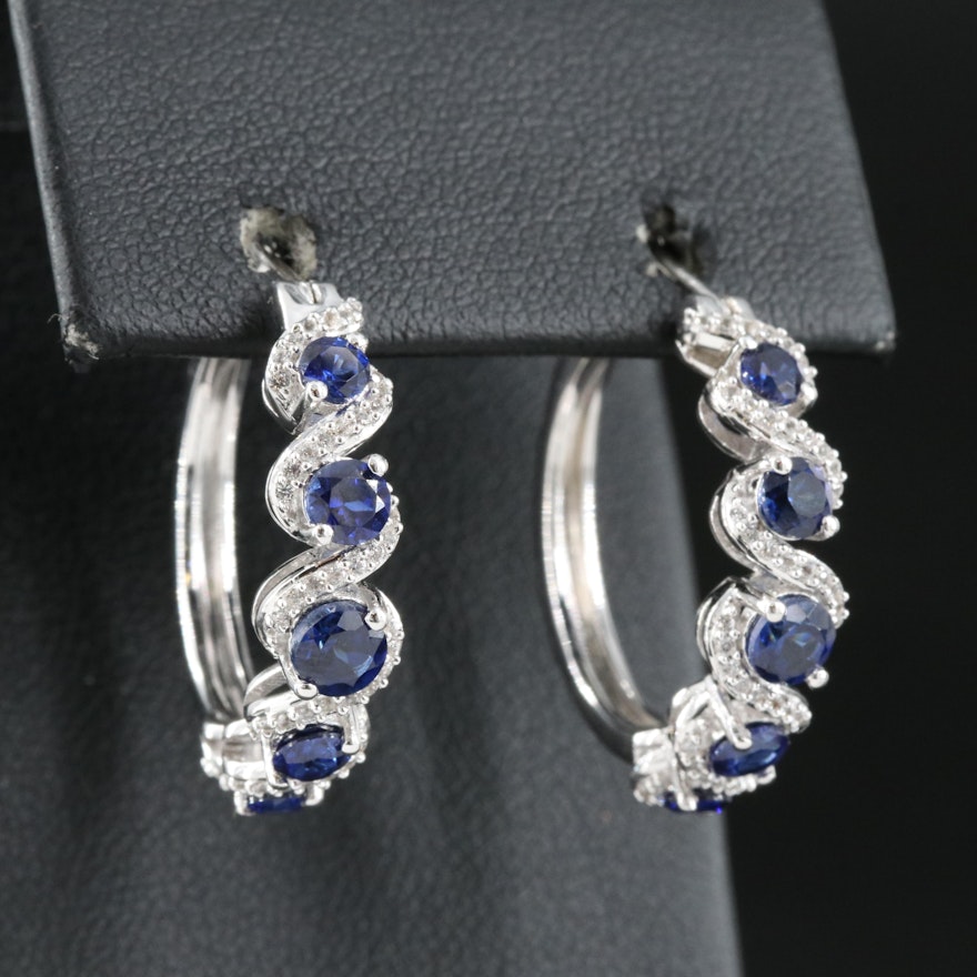 Sterling Sapphire Hoop Earrings