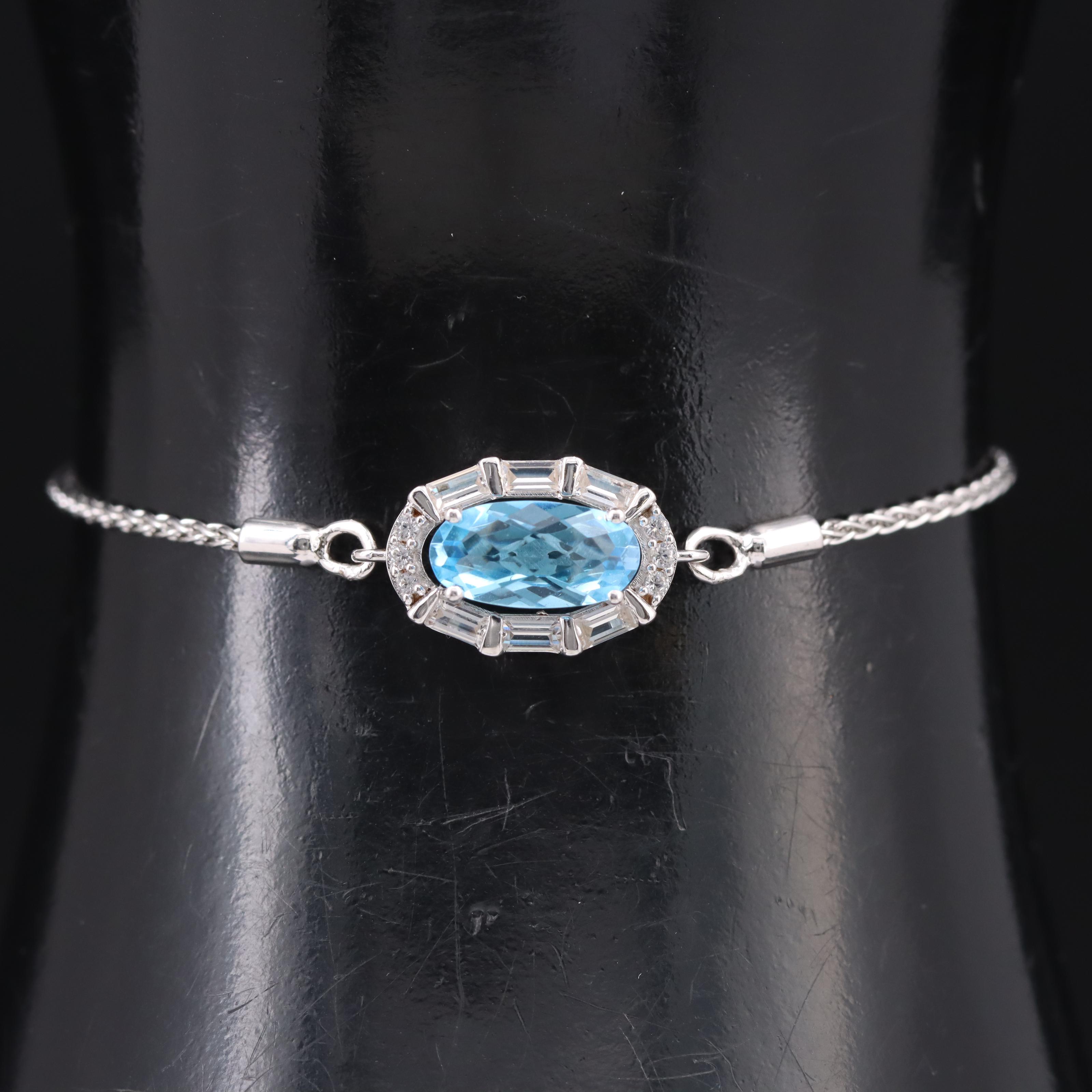 Sterling Swiss Blue Topaz and Sapphire Bolo Bracelet