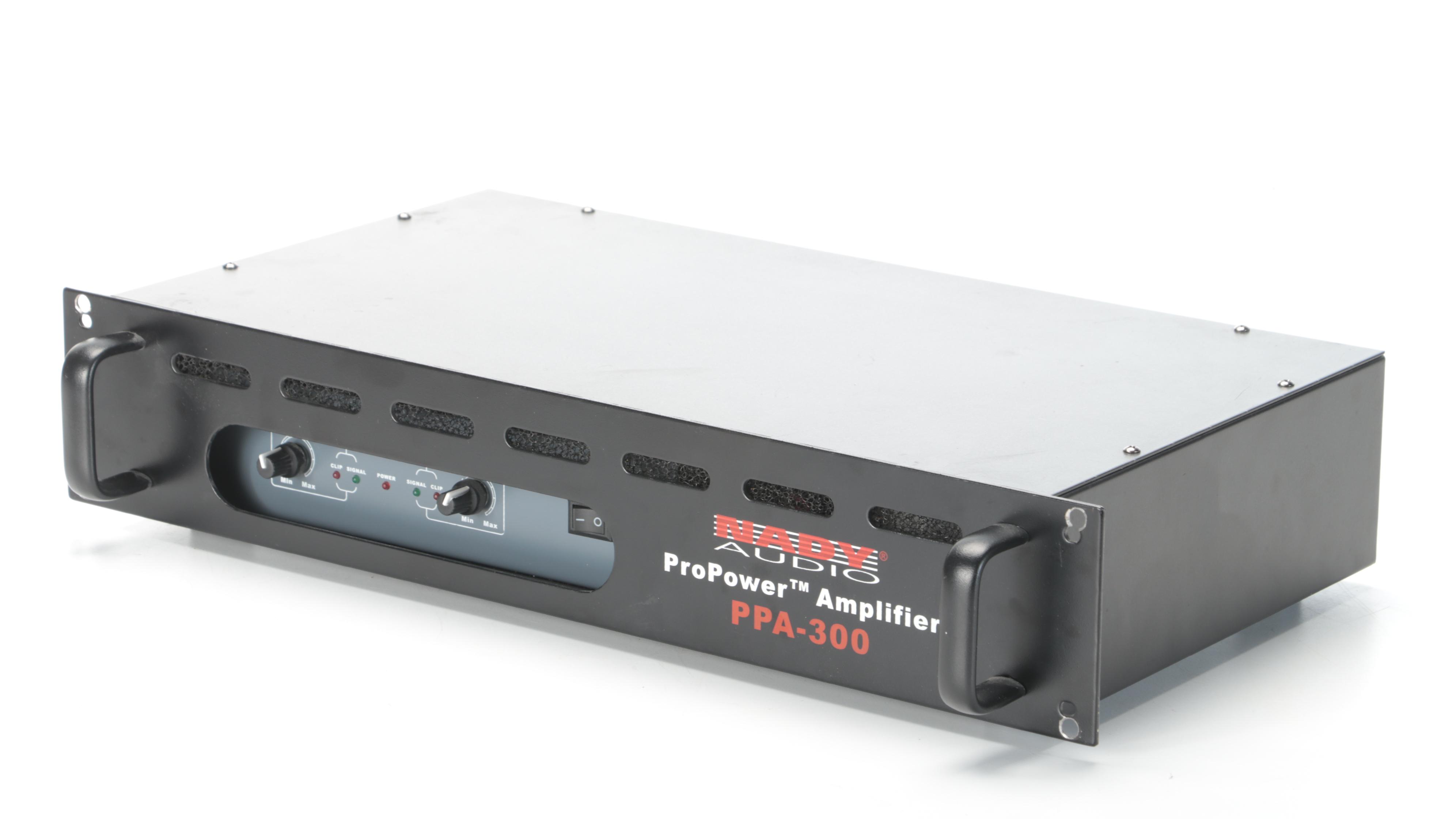 Mackie 12-Channel Mixer, DBX Equalizer, Nady Audio ProPower Amp, Alesis Speakers