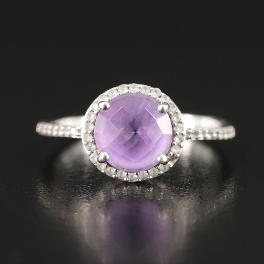 Sterling Amethyst and Sapphire Halo Ring