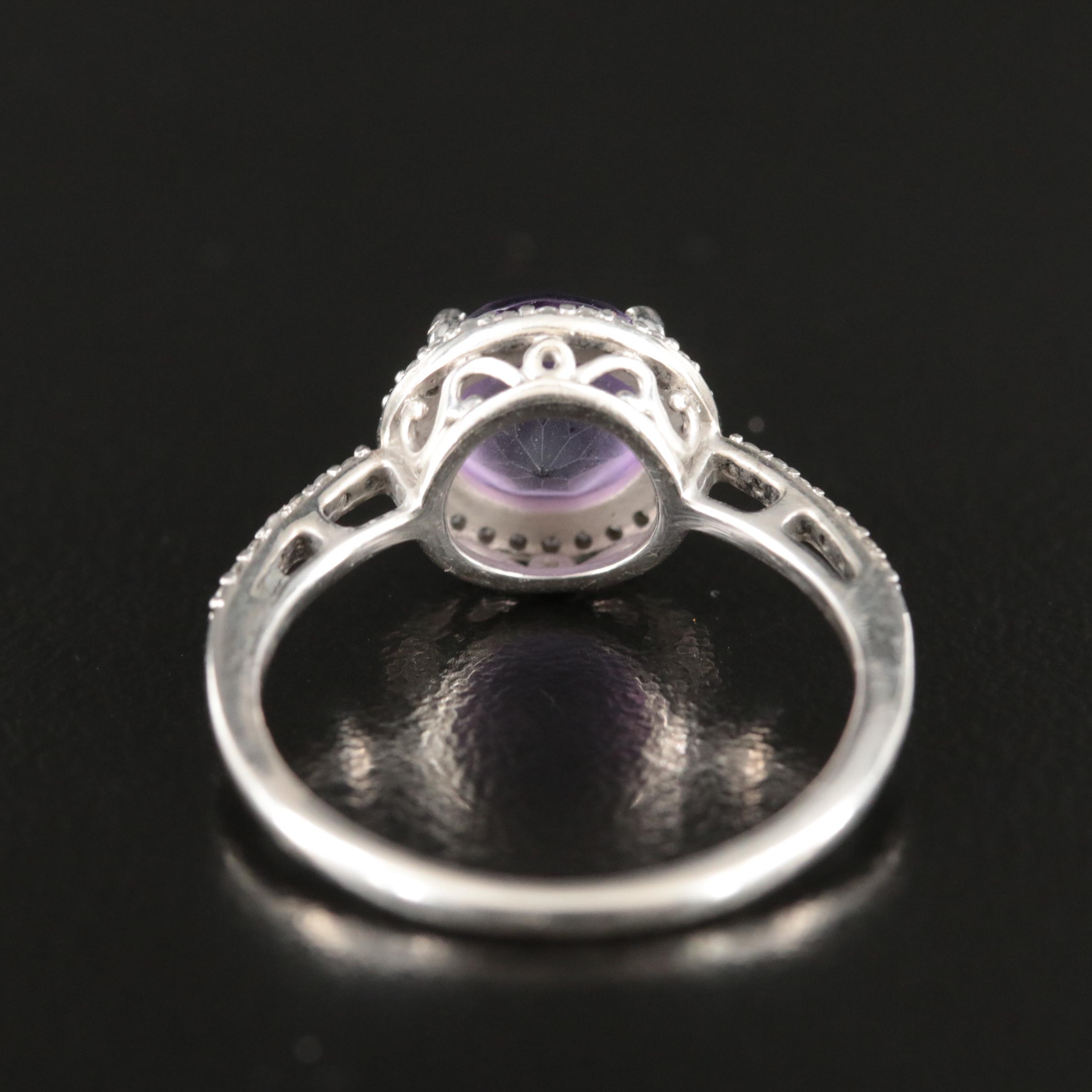 Sterling Amethyst and Sapphire Halo Ring