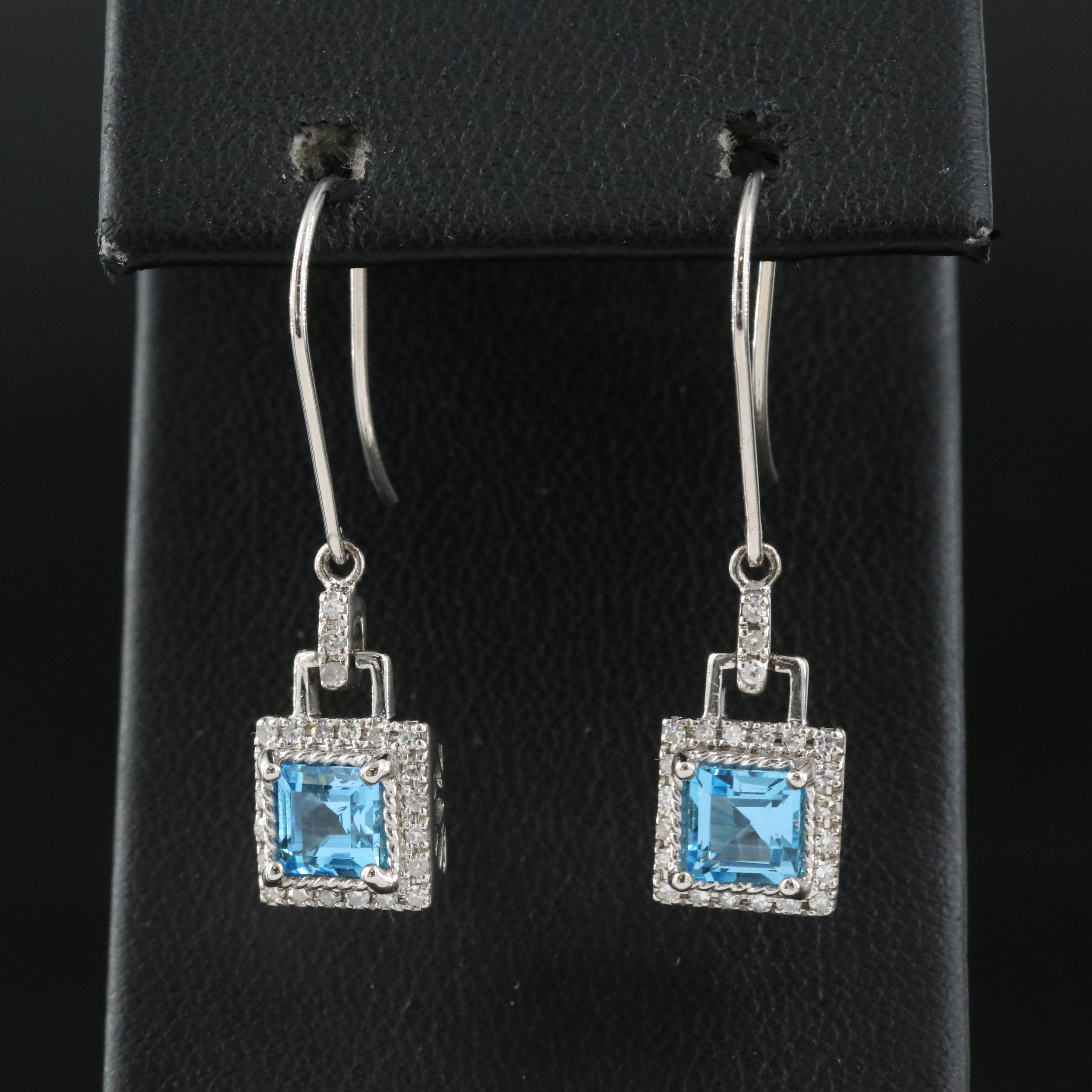 Sterling Silver Topaz and Diamond Earrings