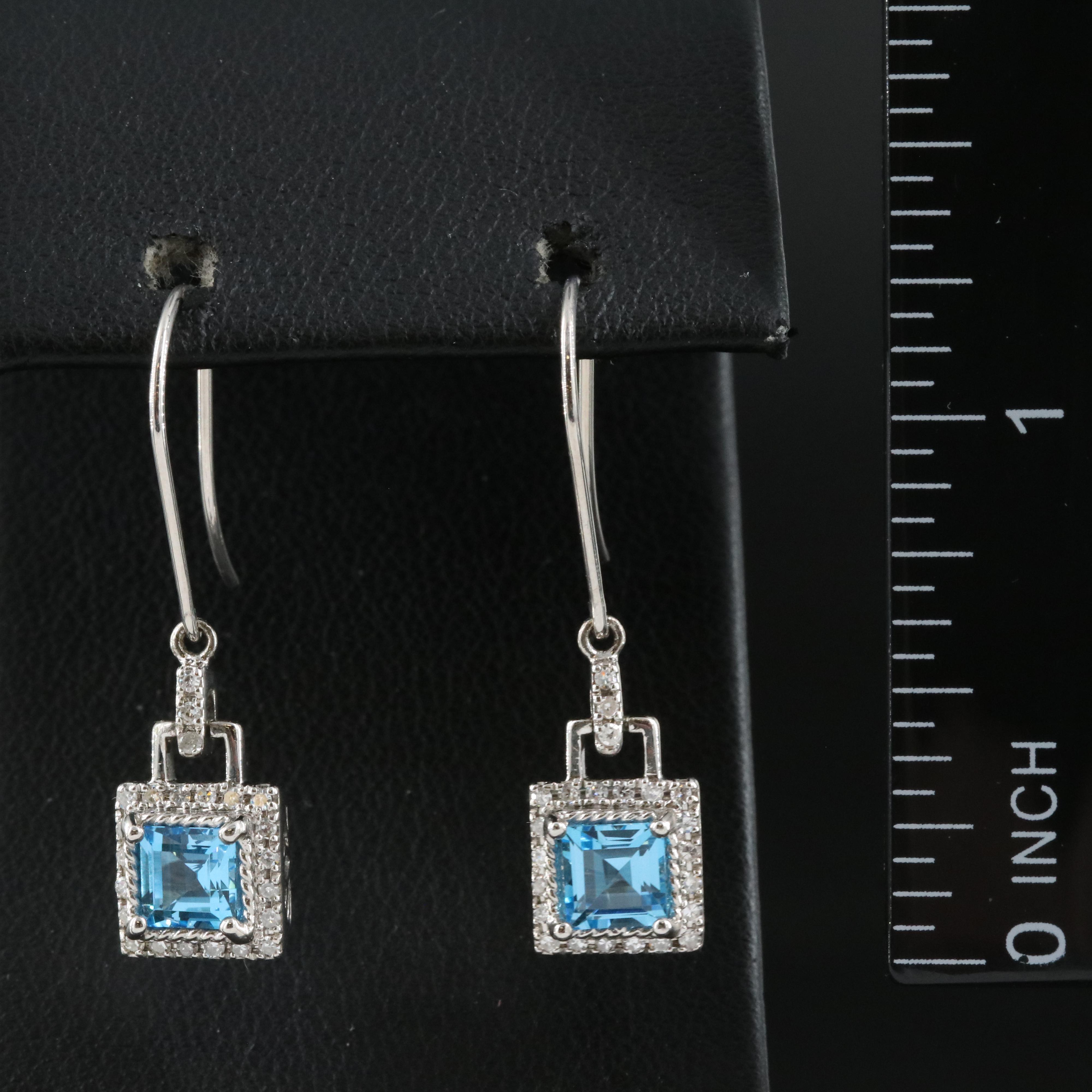 Sterling Silver Topaz and Diamond Earrings