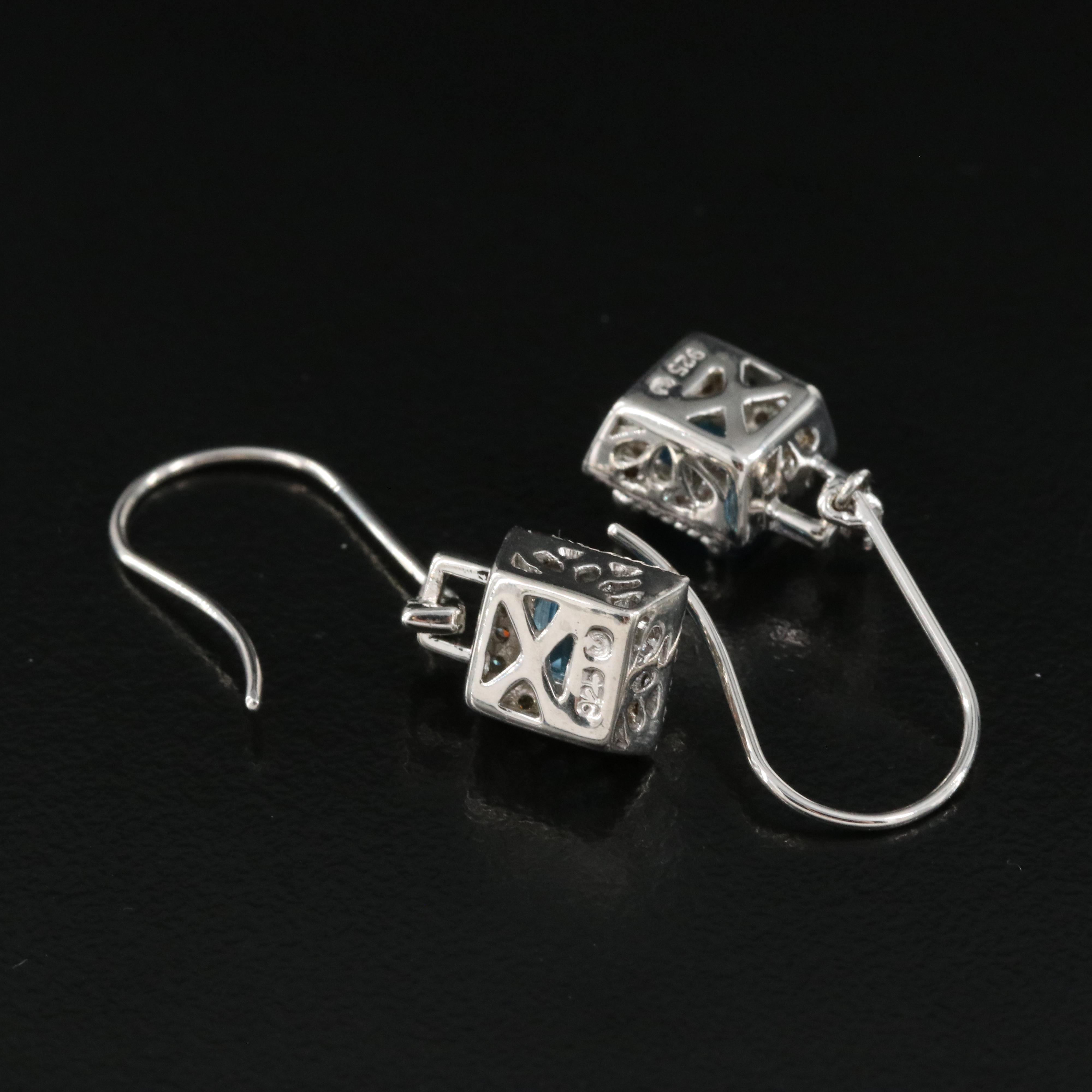 Sterling Silver Topaz and Diamond Earrings
