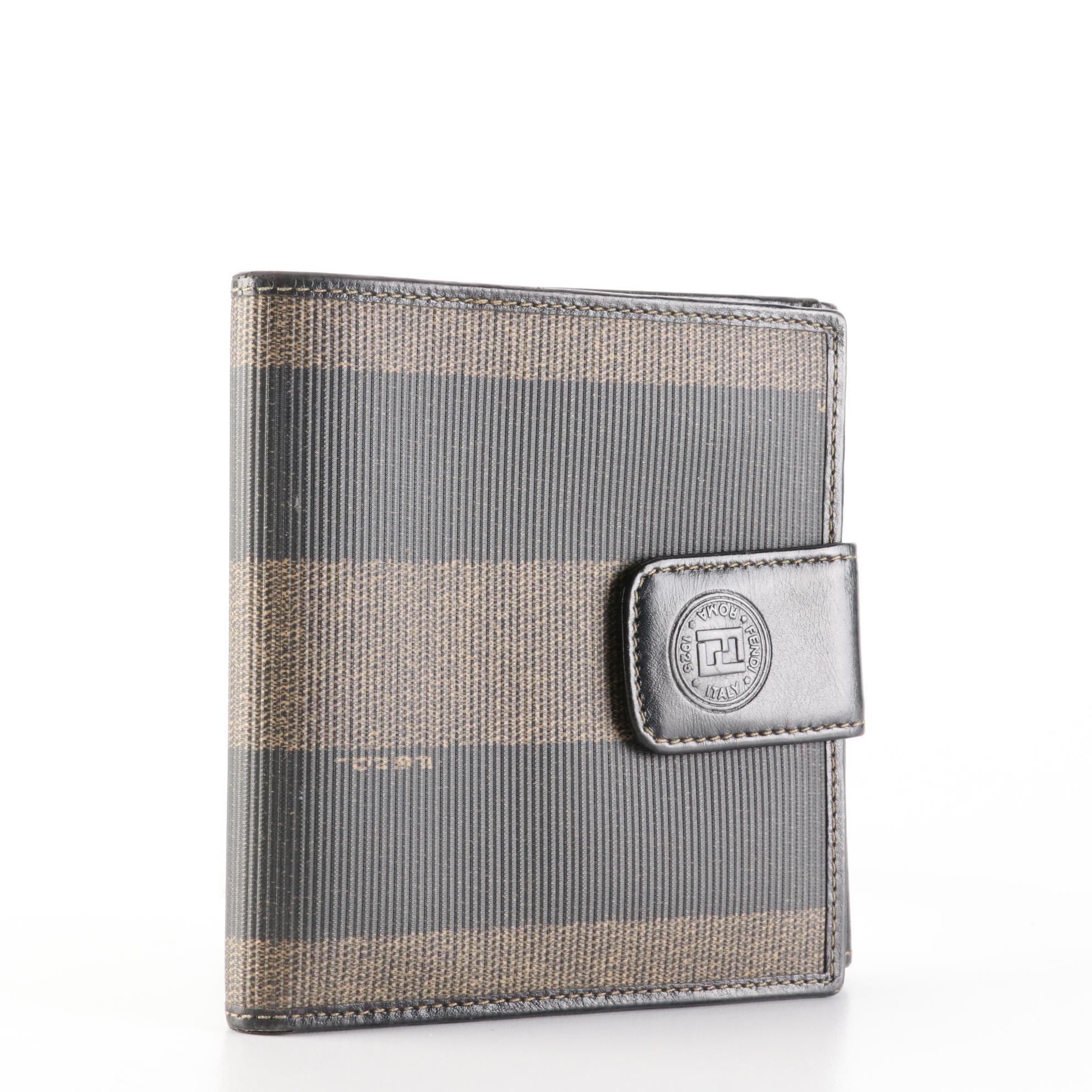 Fendi Bifold Wallet in Pequin Stripe Canvas and Black Leather