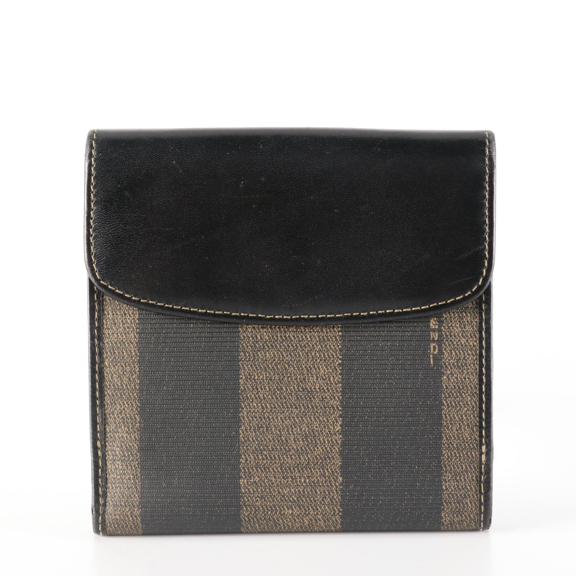 Fendi Bifold Wallet in Pequin Stripe Canvas and Black Leather