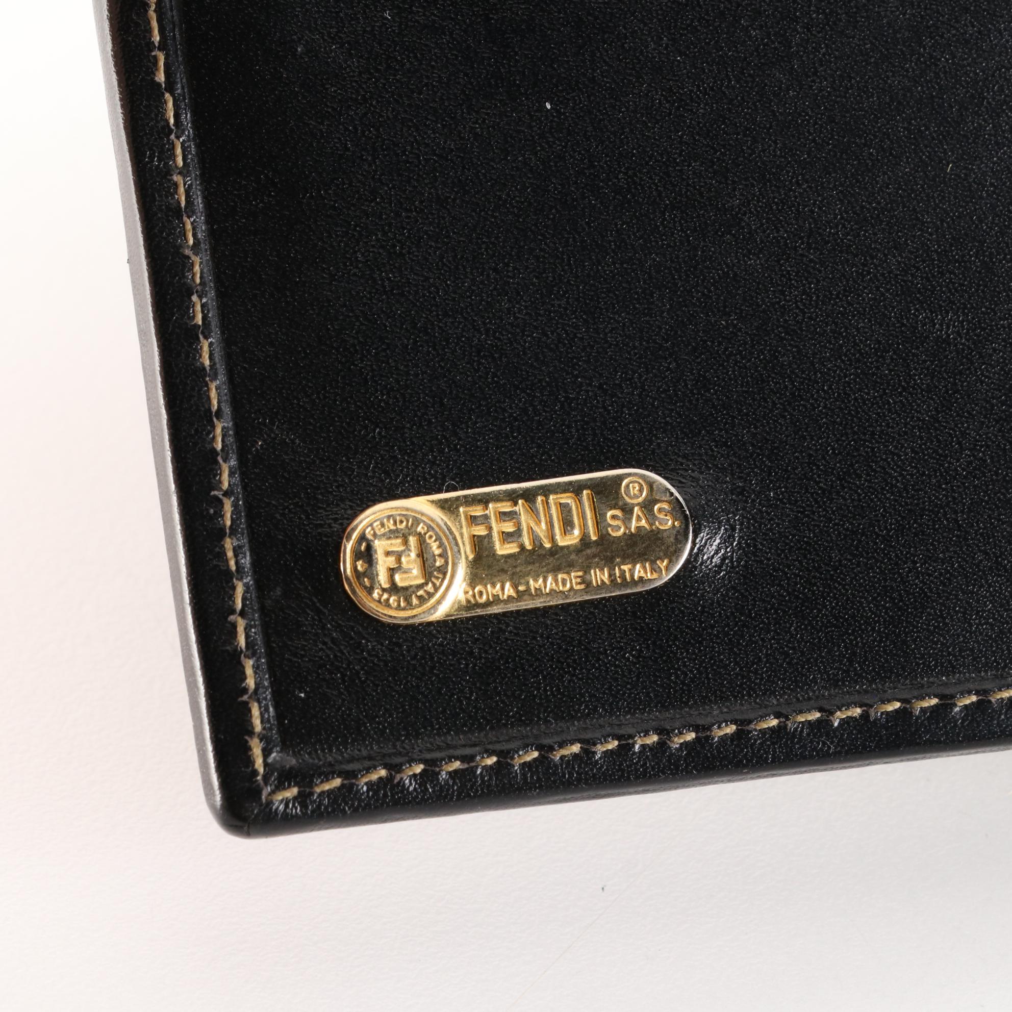 Fendi Bifold Wallet in Pequin Stripe Canvas and Black Leather
