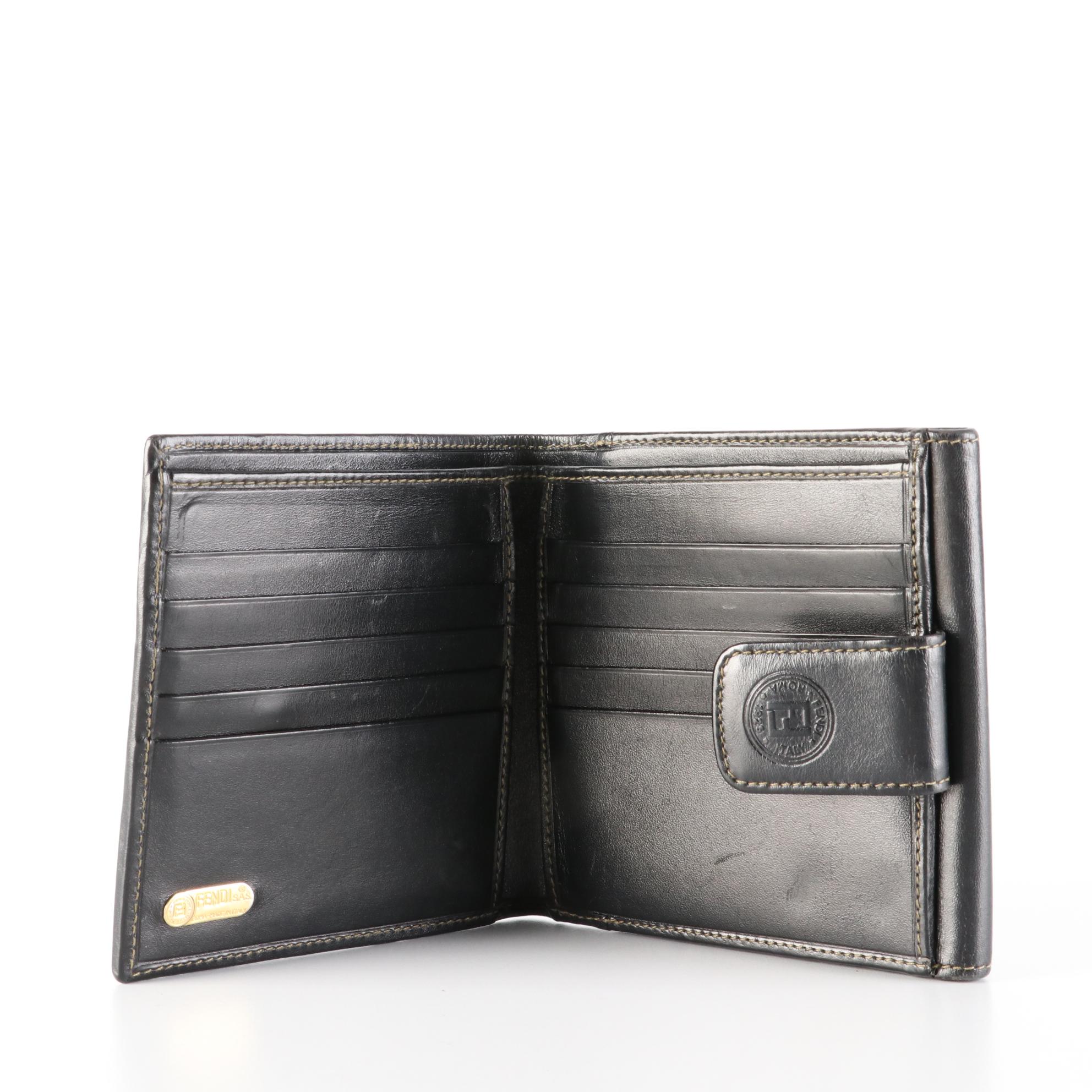 Fendi Bifold Wallet in Pequin Stripe Canvas and Black Leather