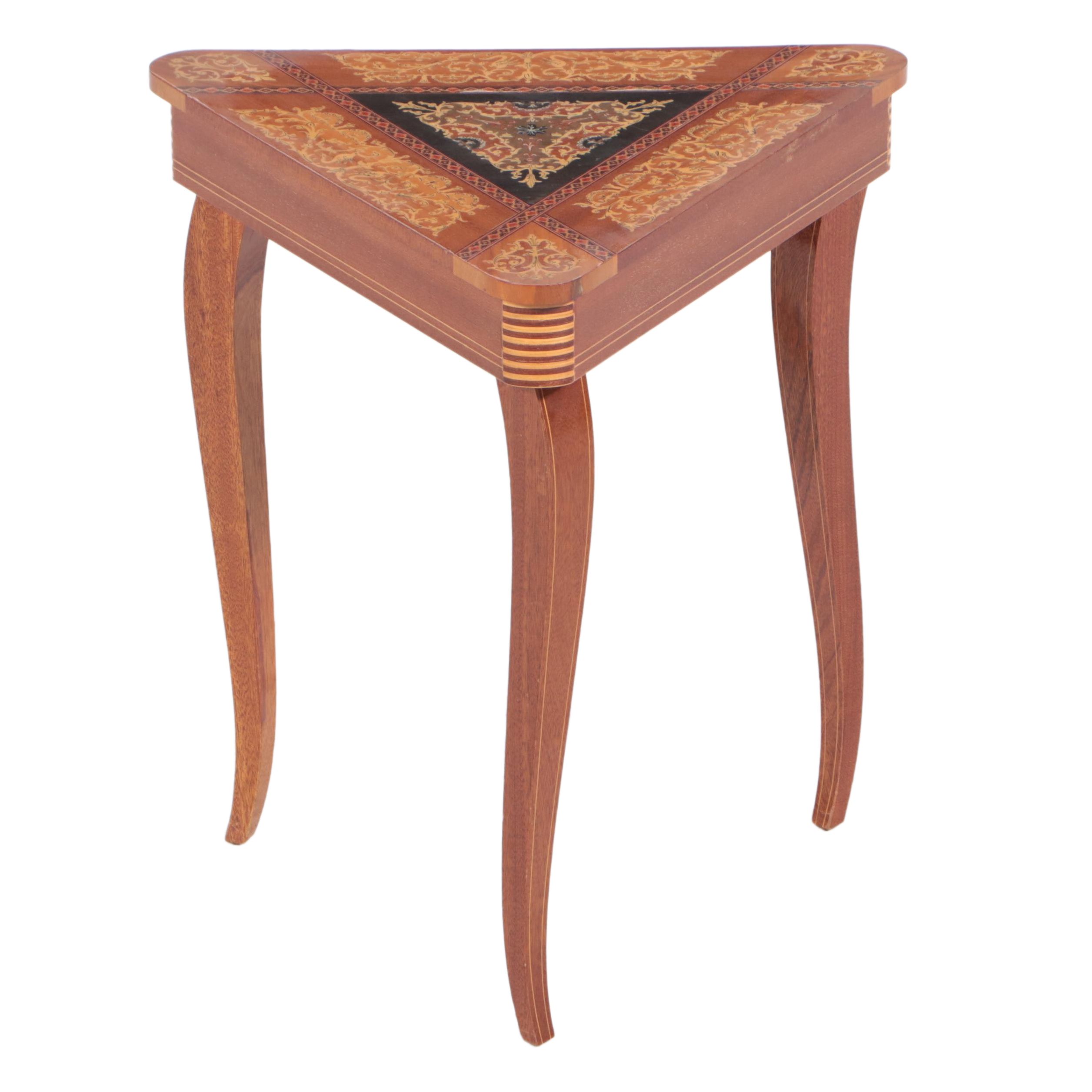 Italian Sorrento Marquetry Side Table with Musical Movement