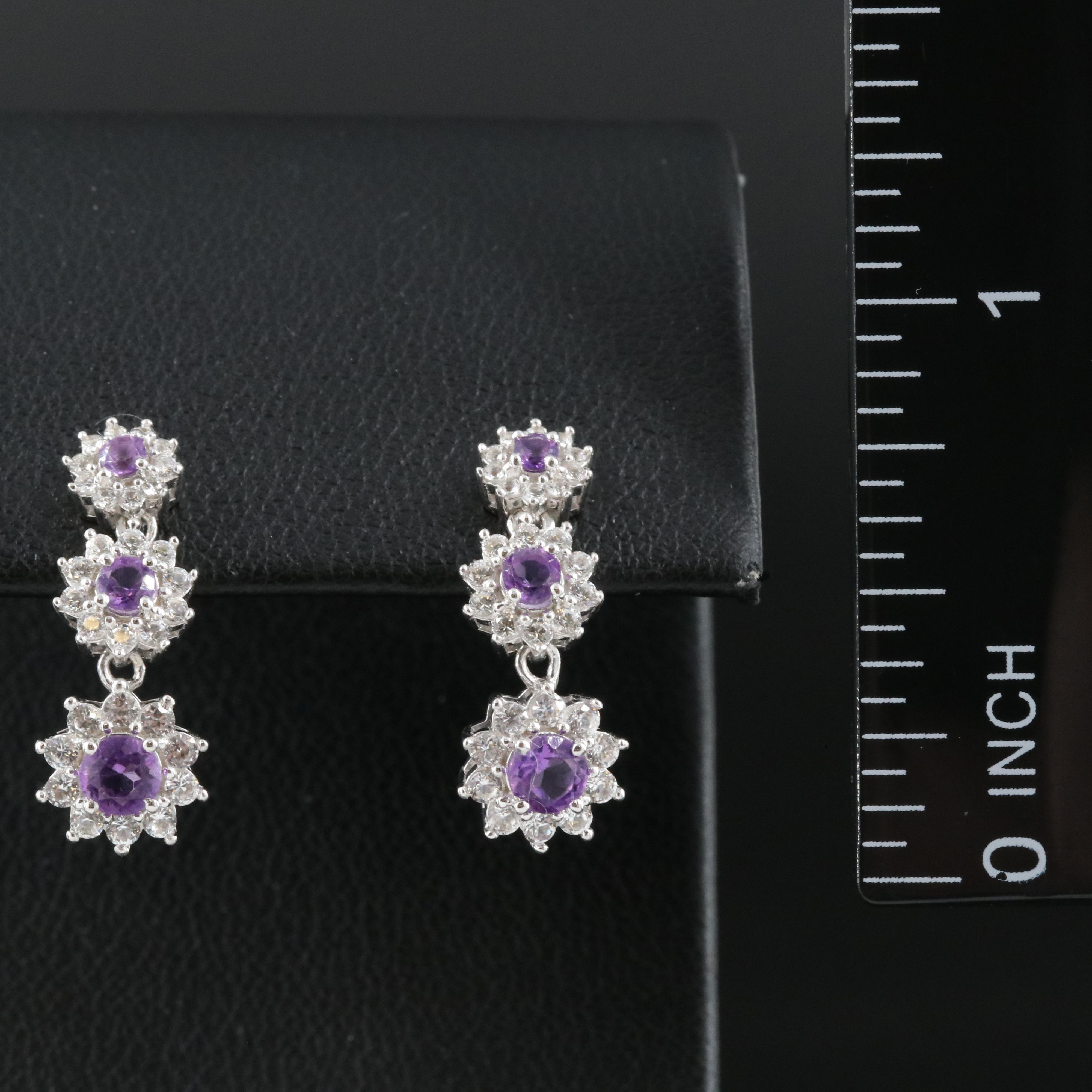 Sterling Silver Amethyst and Sapphire Graduate Flower Earrings
