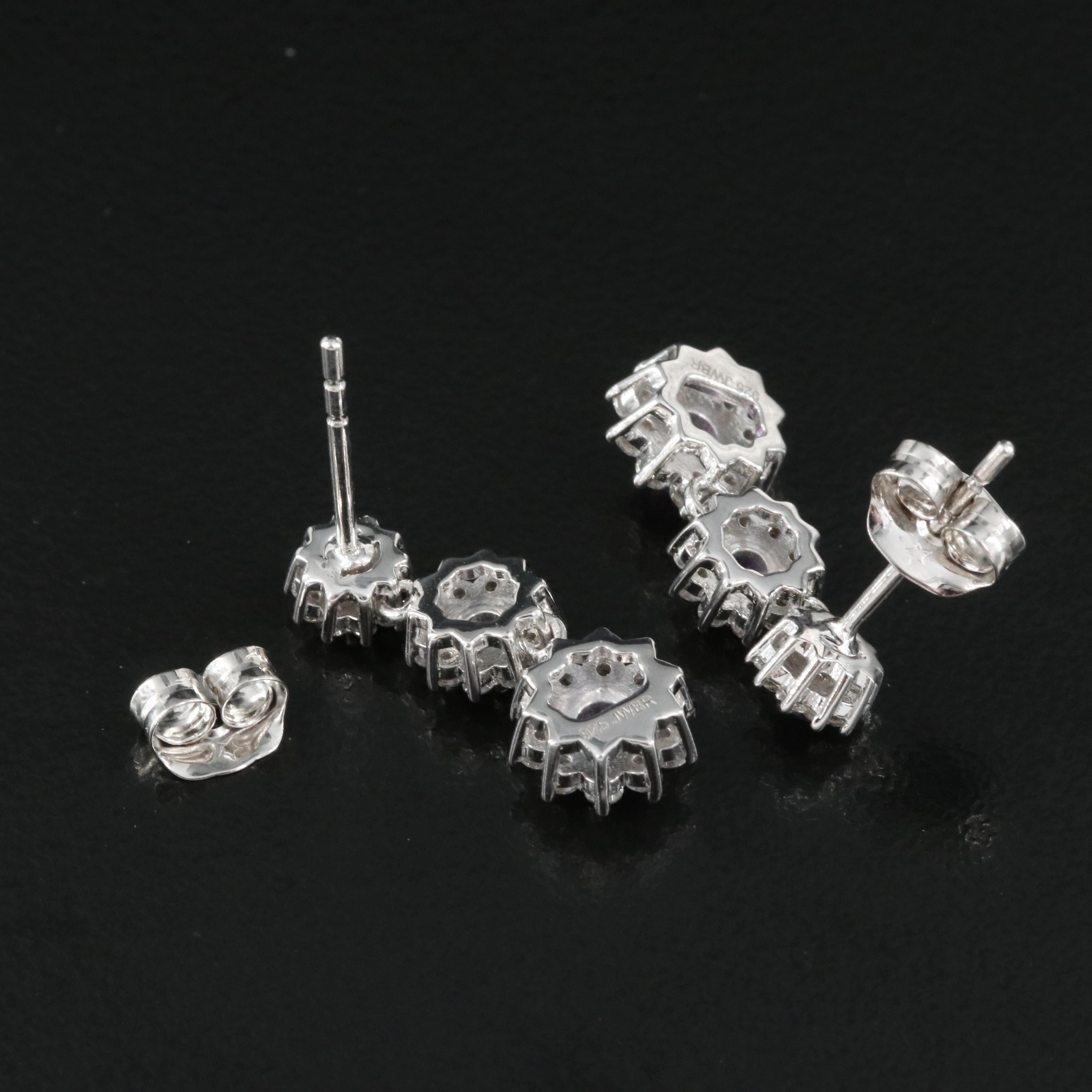 Sterling Silver Amethyst and Sapphire Graduate Flower Earrings