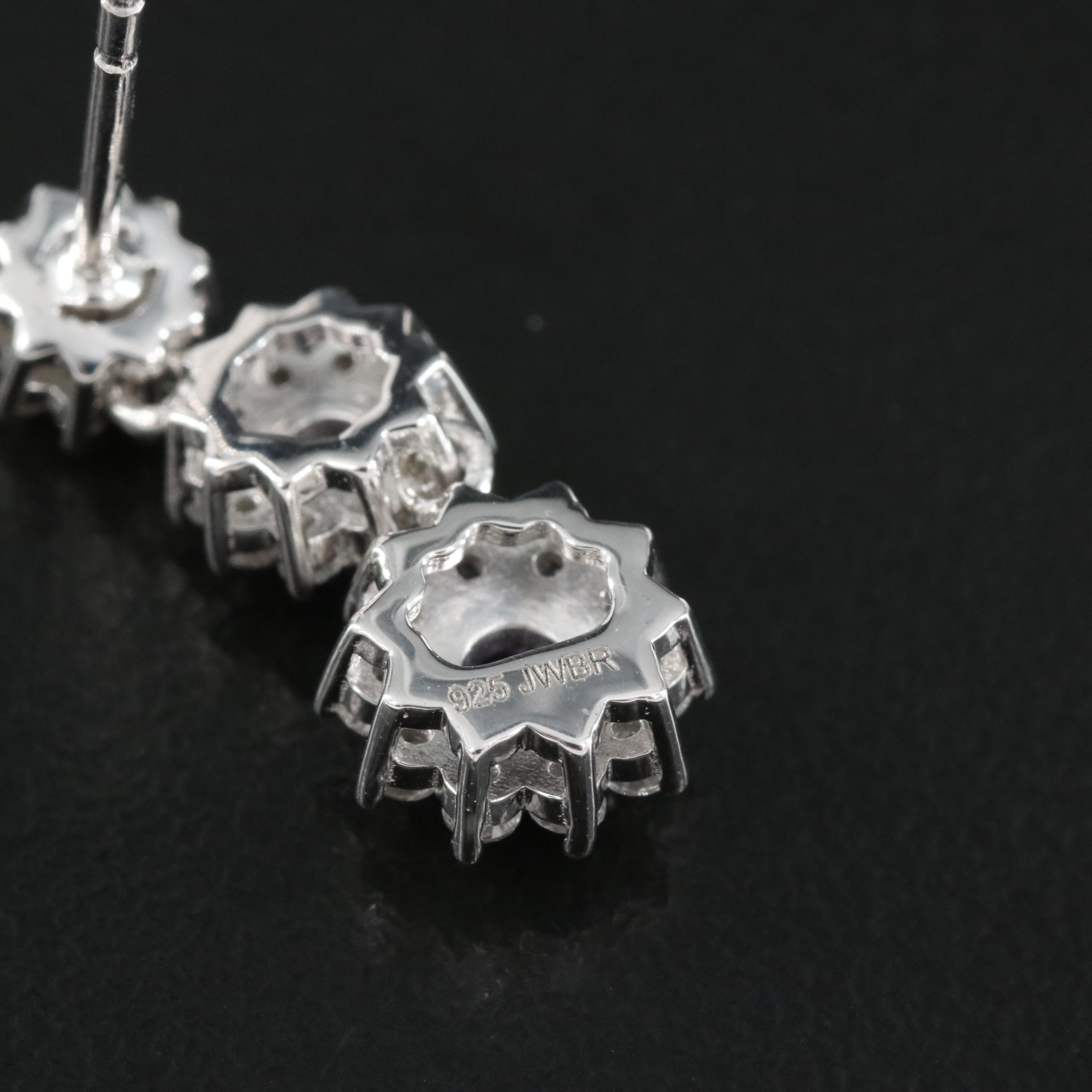 Sterling Silver Amethyst and Sapphire Graduate Flower Earrings