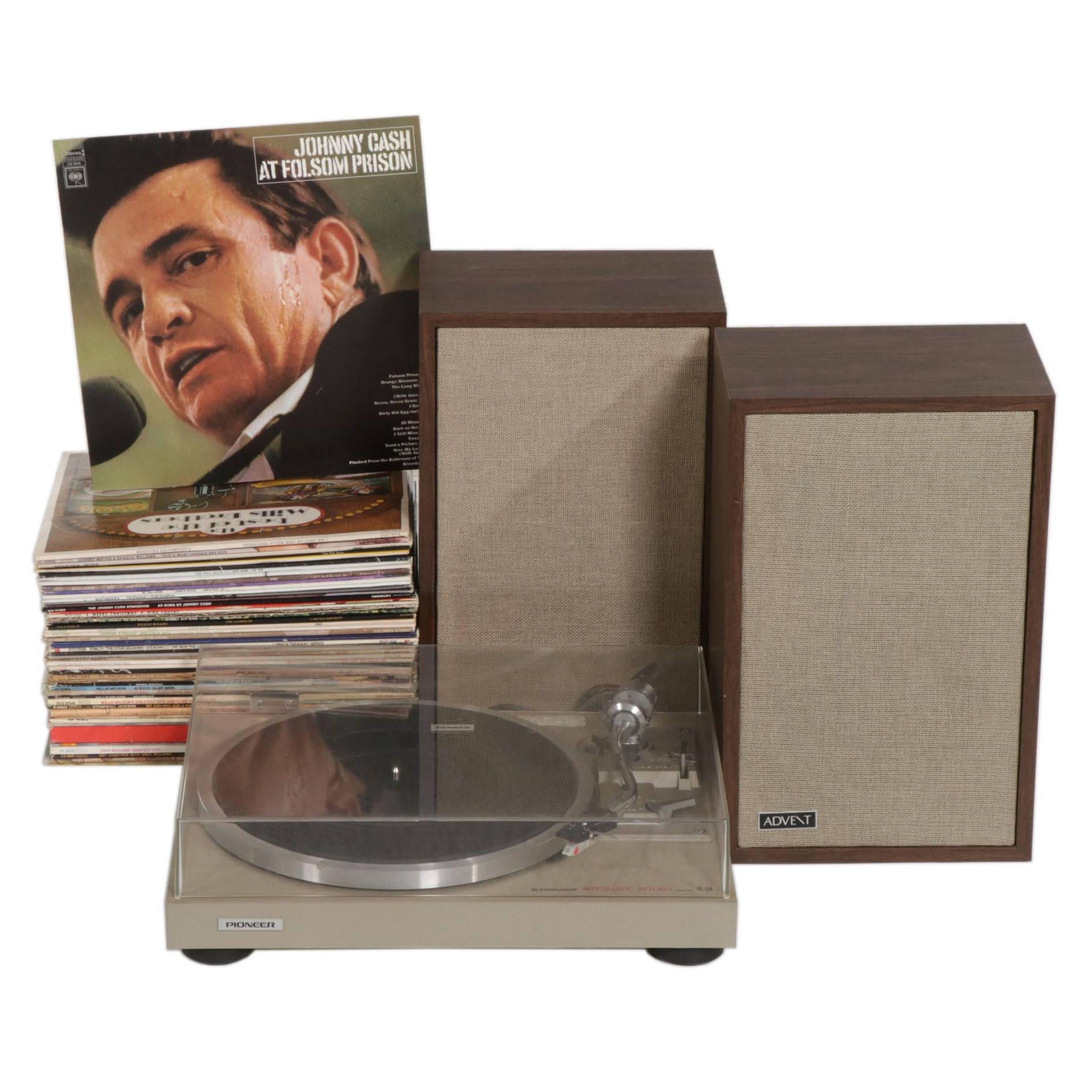 Pioneer PL-514 Turntable with Johnny Cash, Diana Ross and Other Records