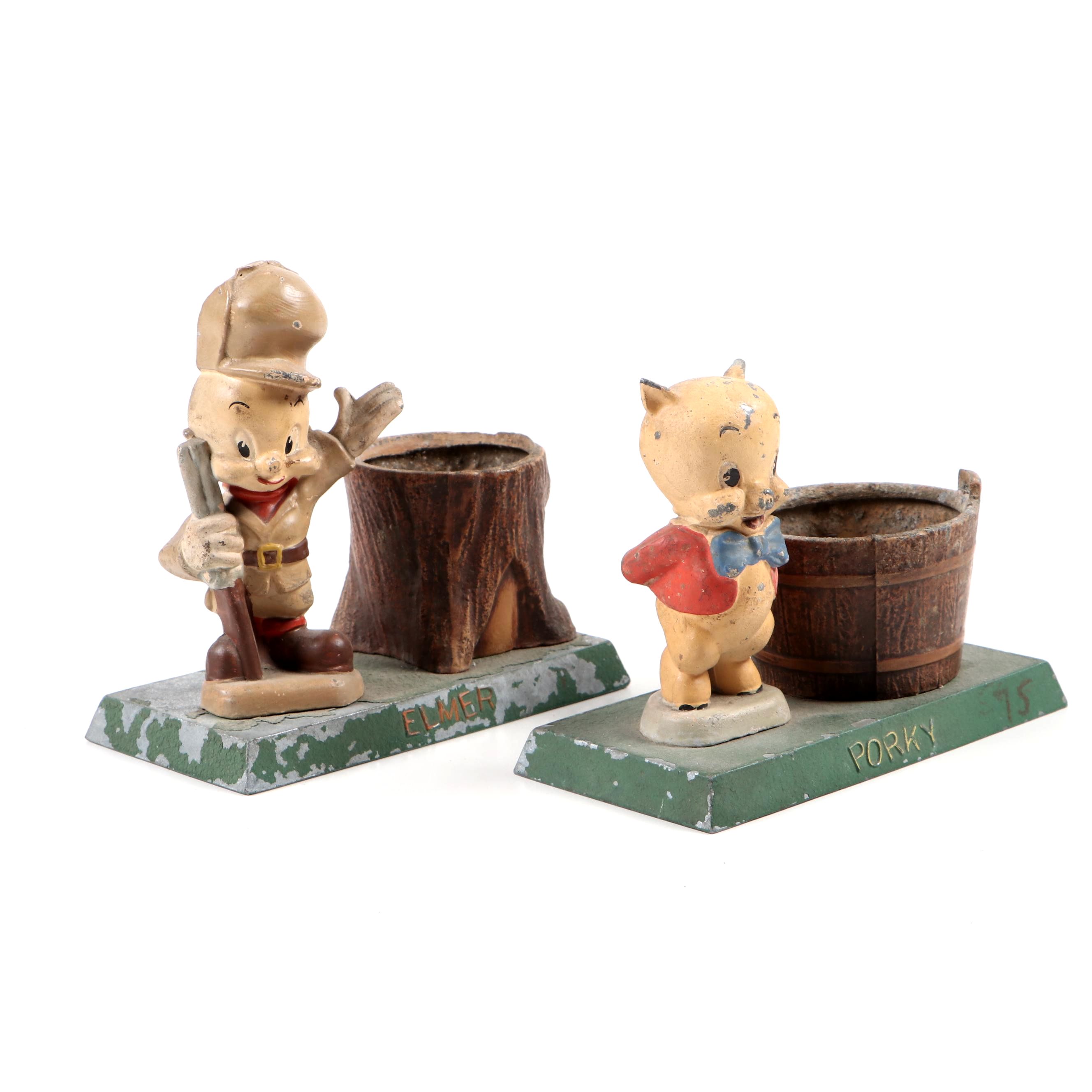 Looney Tunes Elmer Fudd and Porky Pig Spelter Figurines, Mid-20th Century