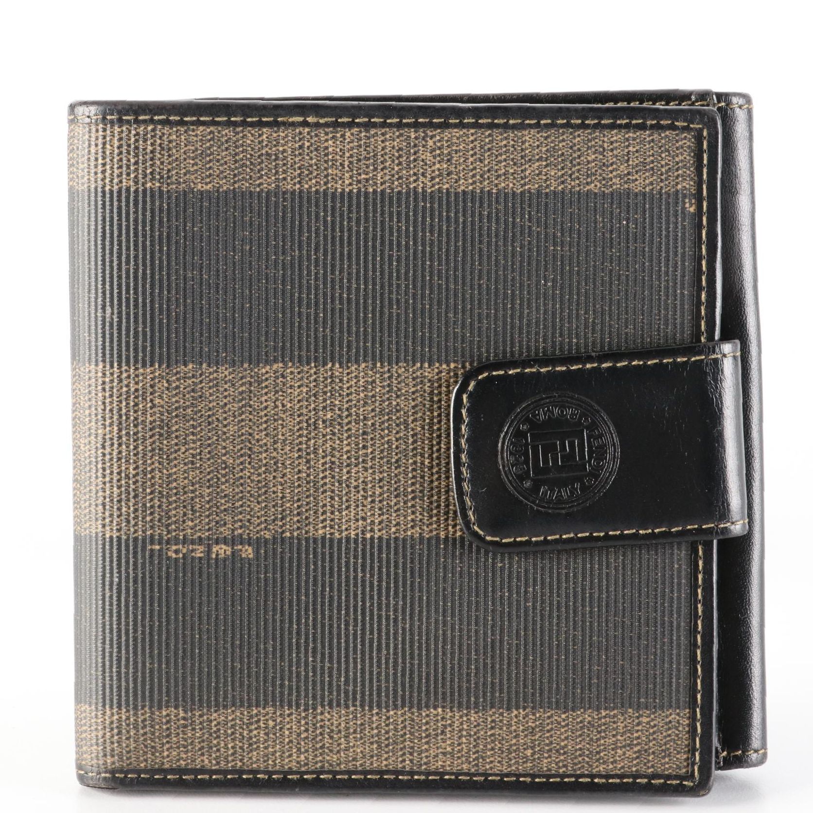 Fendi Bifold Wallet in Pequin Stripe Canvas and Black Leather