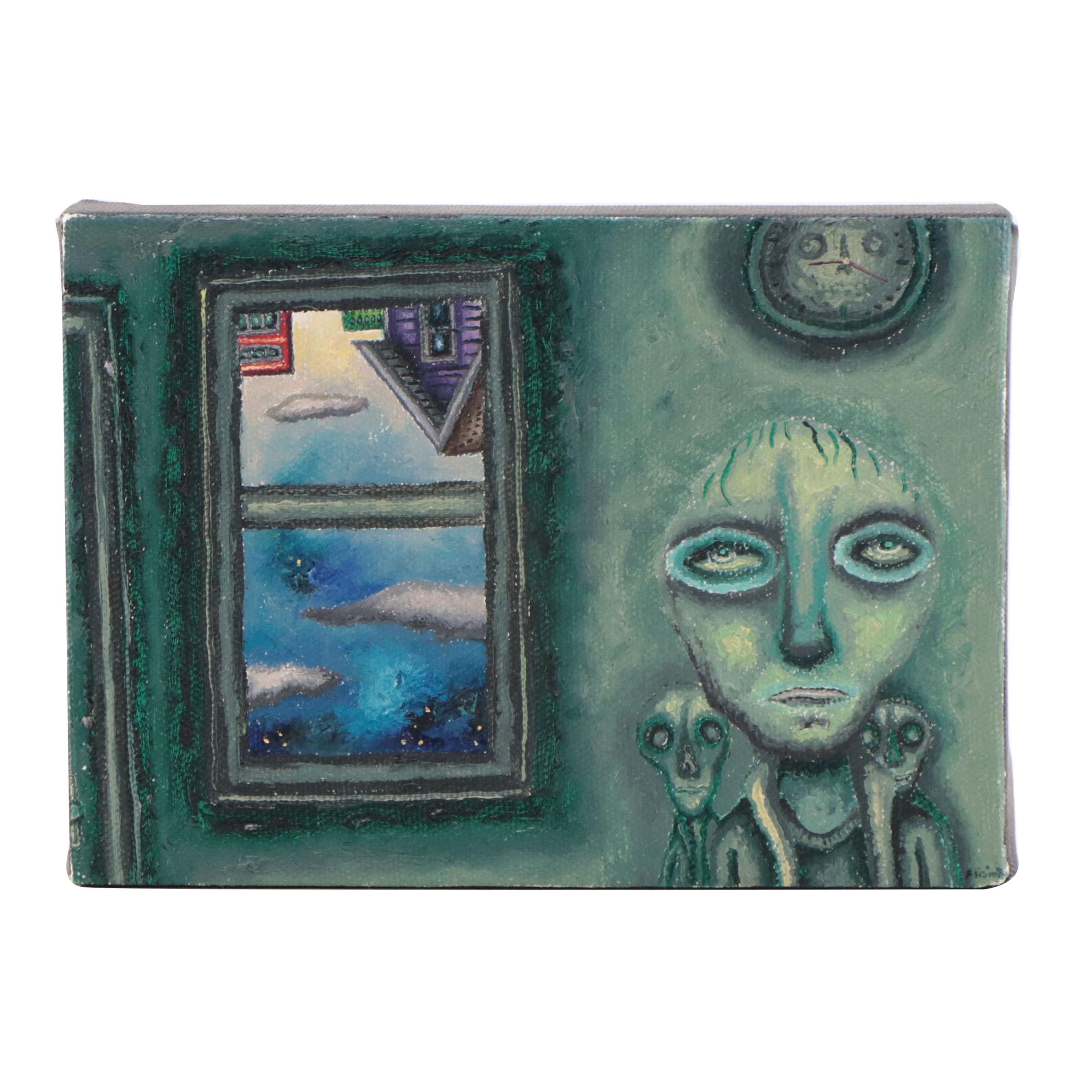 Marcel Flisiuk Surrealist Oil Painting "Time of Death," 2007