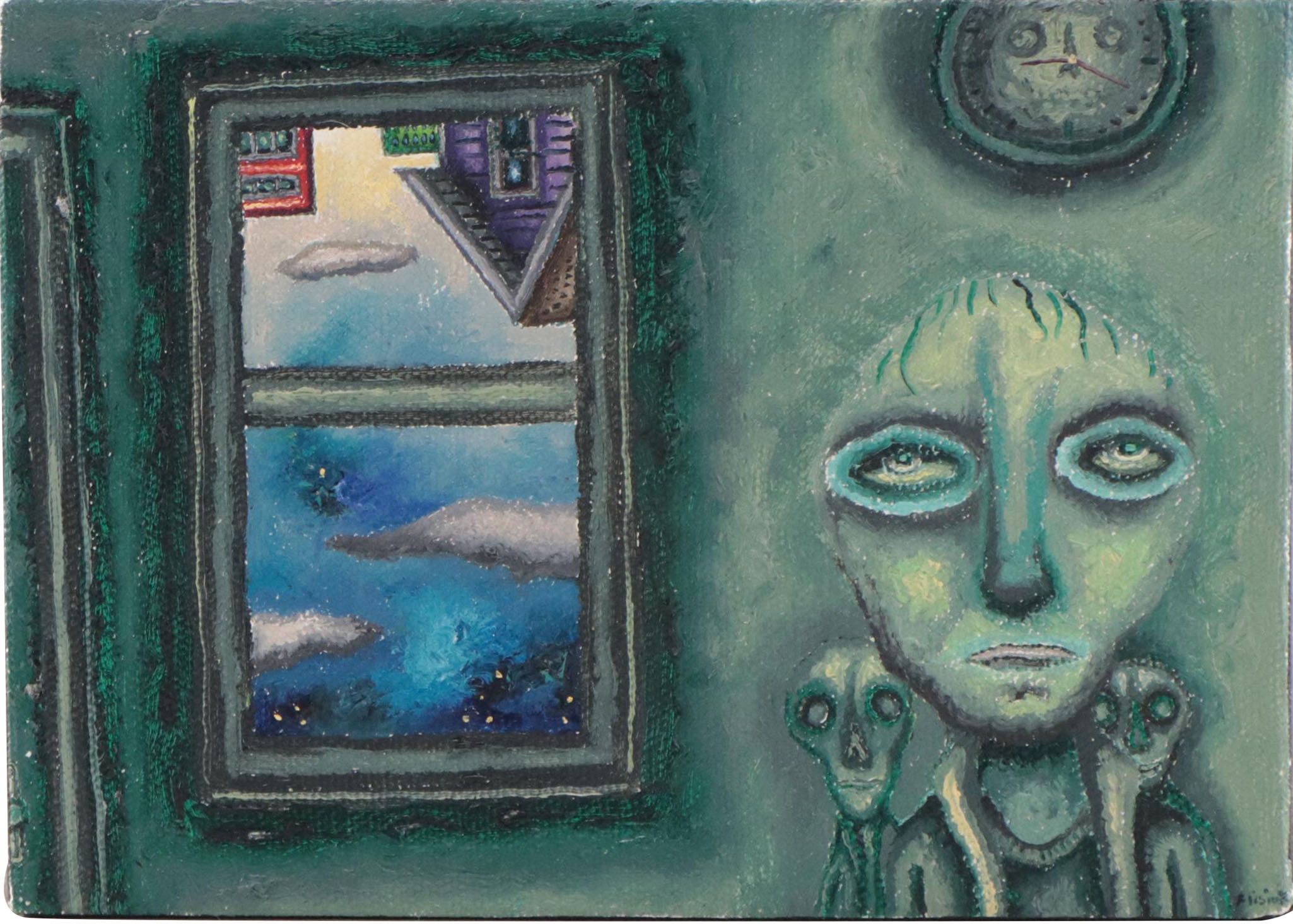 Marcel Flisiuk Surrealist Oil Painting "Time of Death," 2007