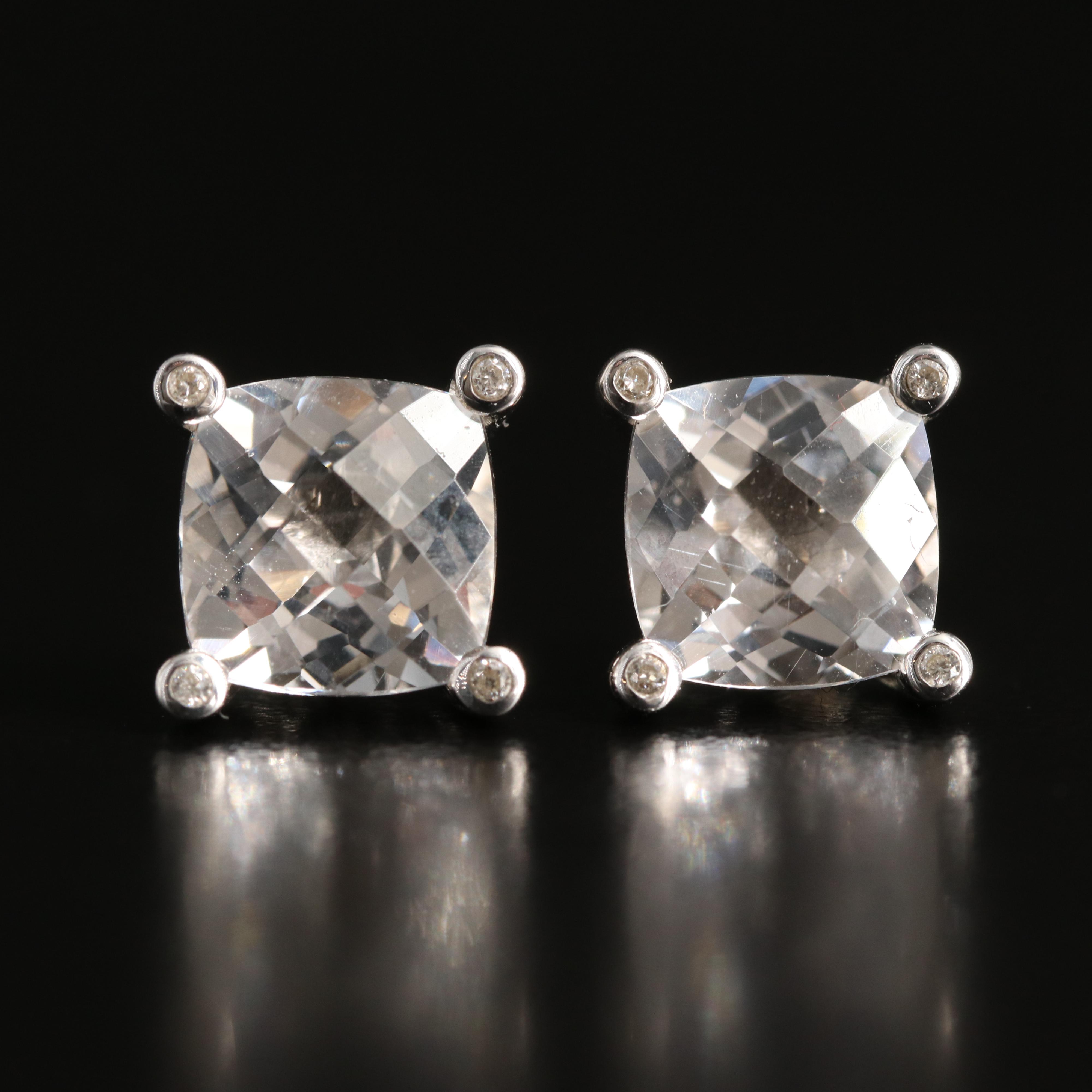 Sterling White Sapphire and Diamond Stud Earrings