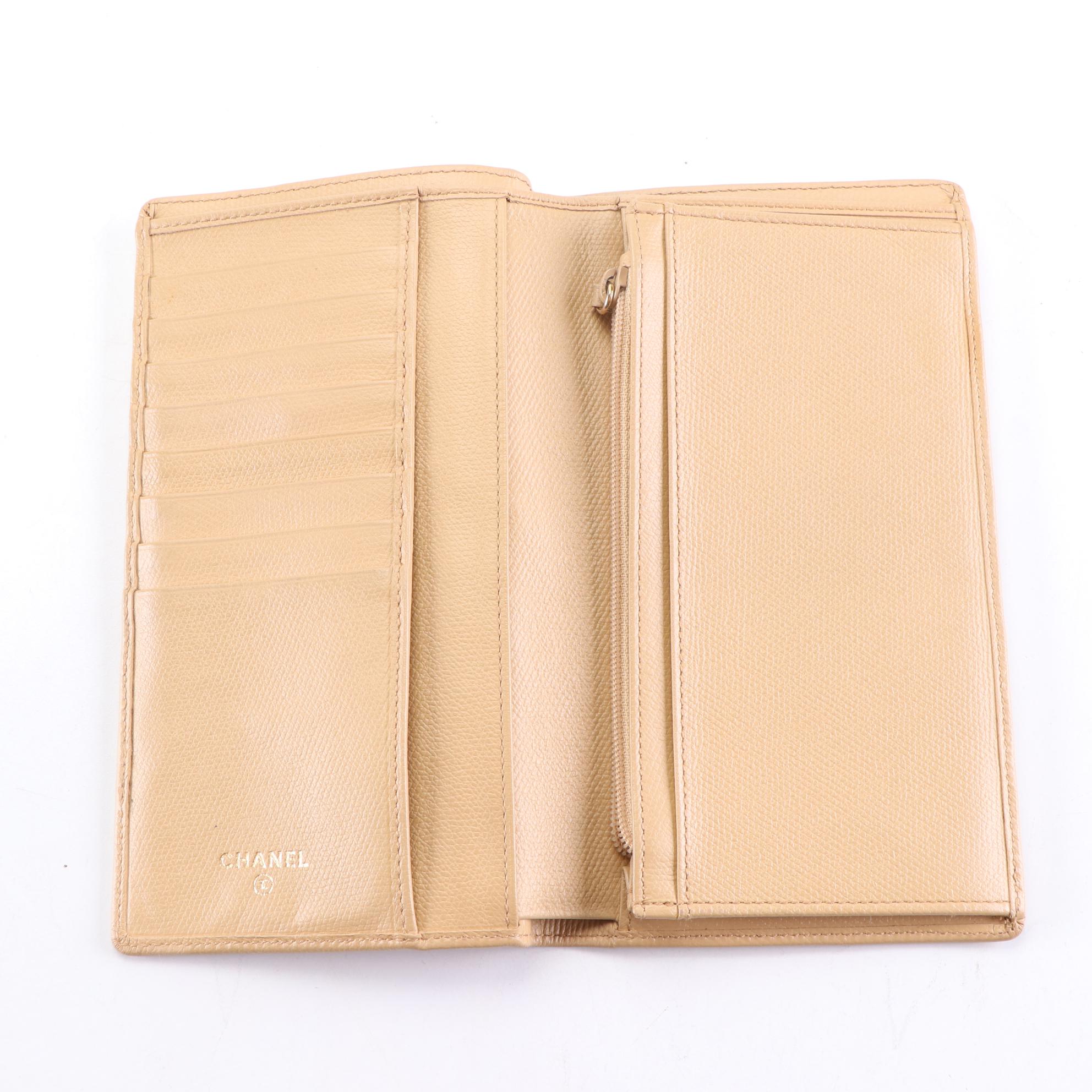 Chanel Long Wallet in Calfskin Leather with Enameled CC Logo