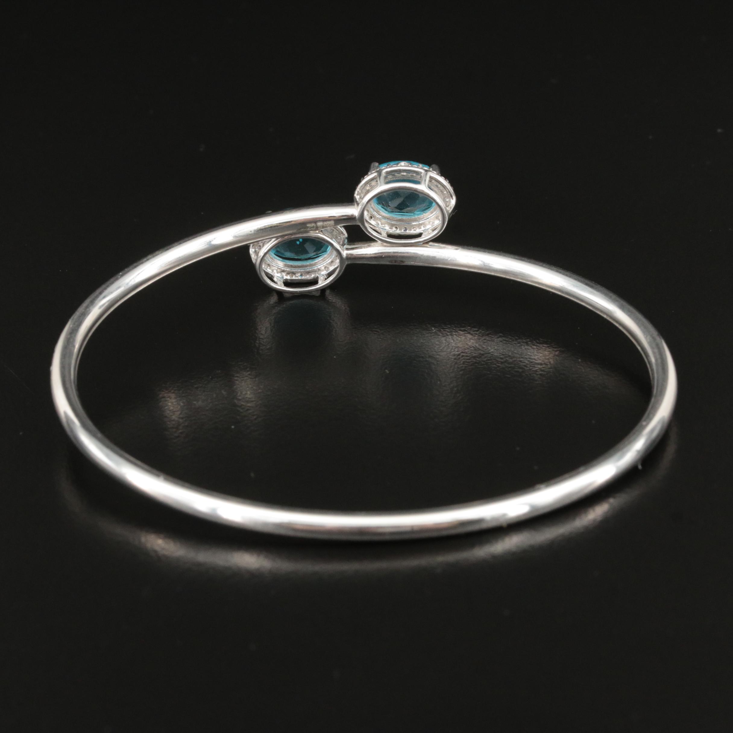 Sterling Glass and Cubic Zirconia Bypass Bangle