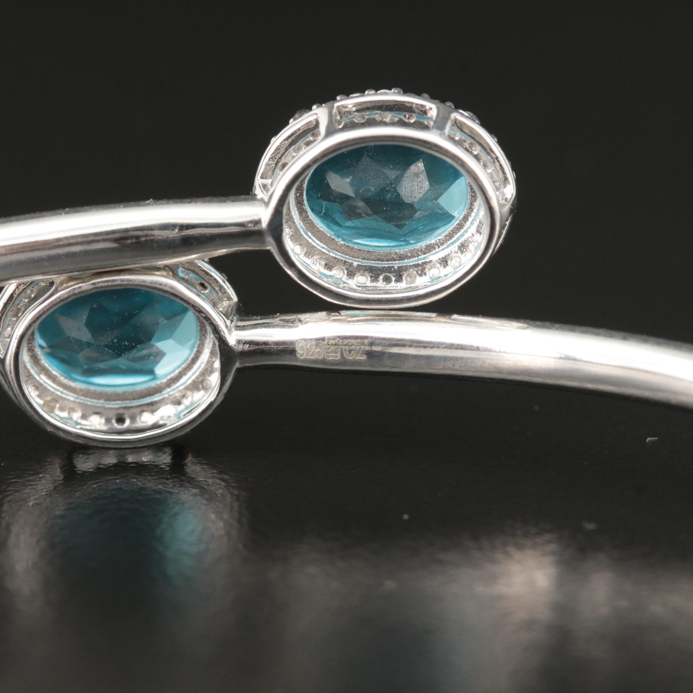 Sterling Glass and Cubic Zirconia Bypass Bangle