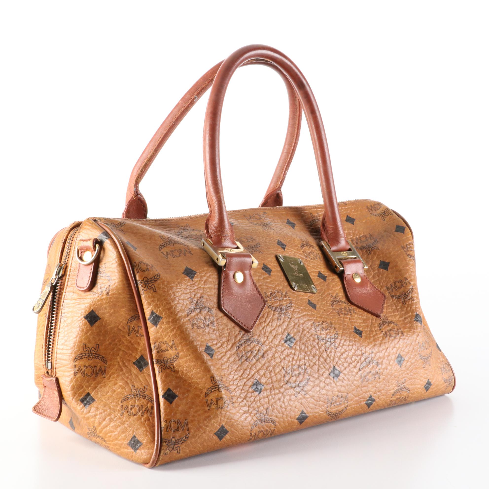 MCM Visetos Cognac Leather Handbag