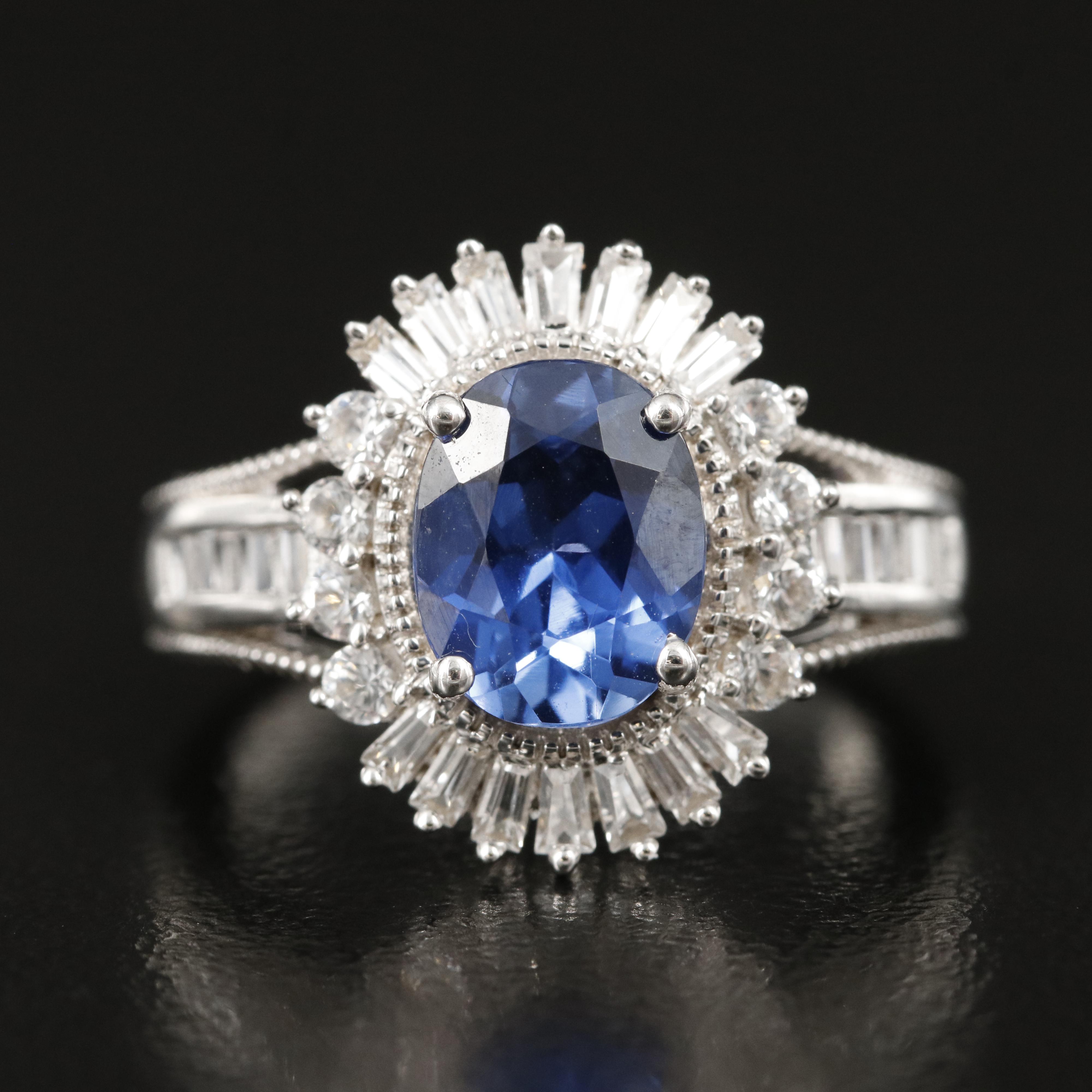 Sterling Sapphire and White Sapphire Ring