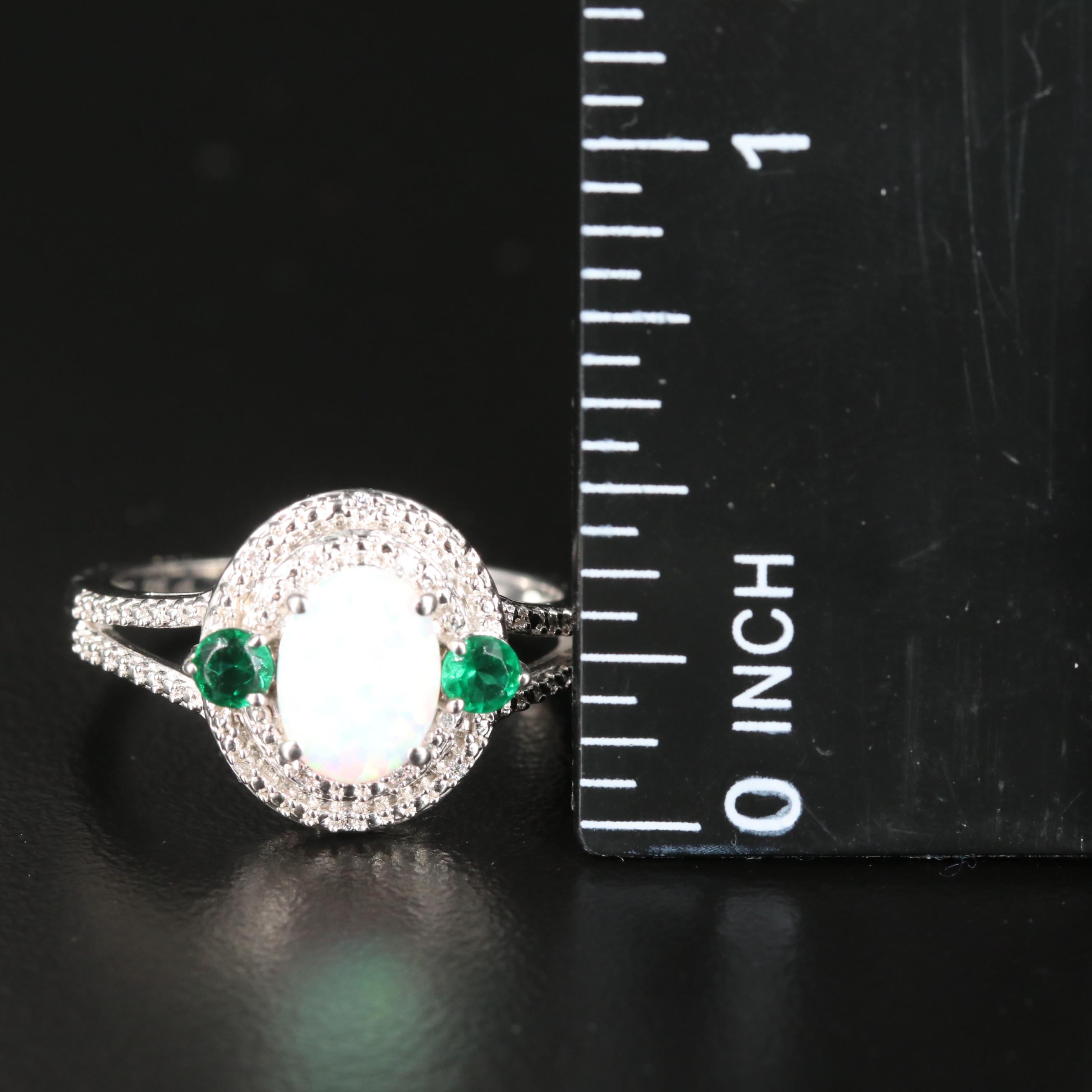 Sterling Opal and Cubic Zirconia Ring
