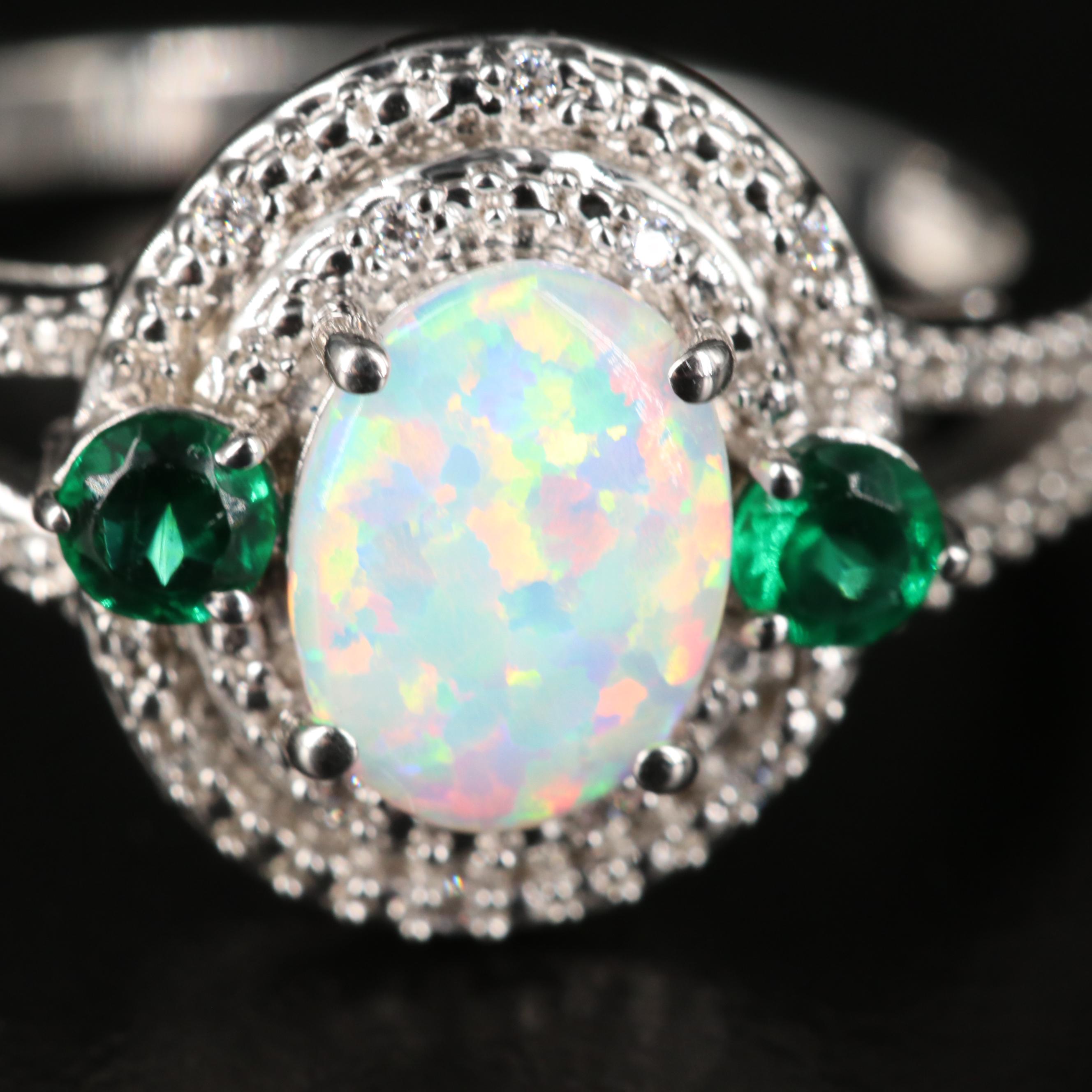 Sterling Opal and Cubic Zirconia Ring