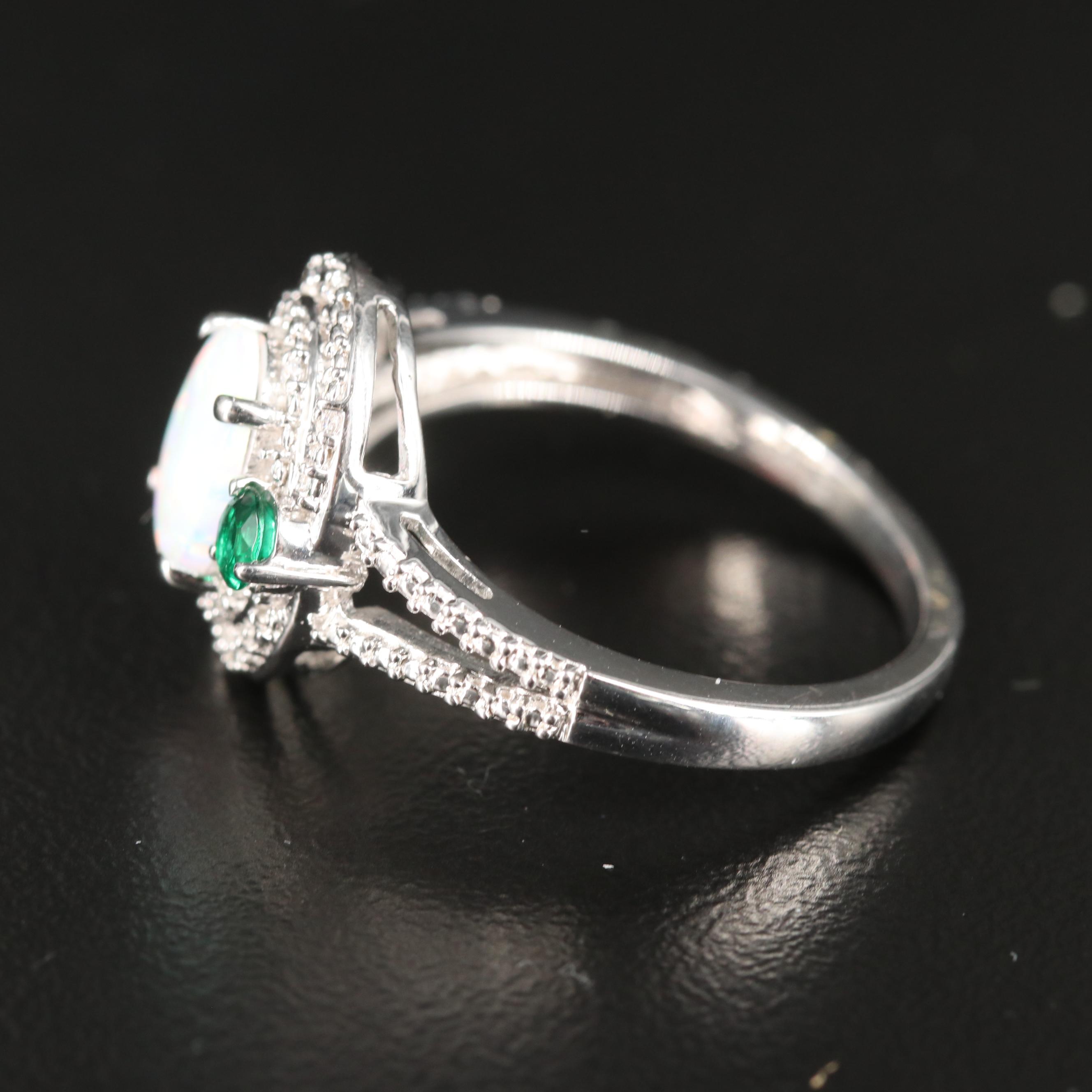 Sterling Opal and Cubic Zirconia Ring
