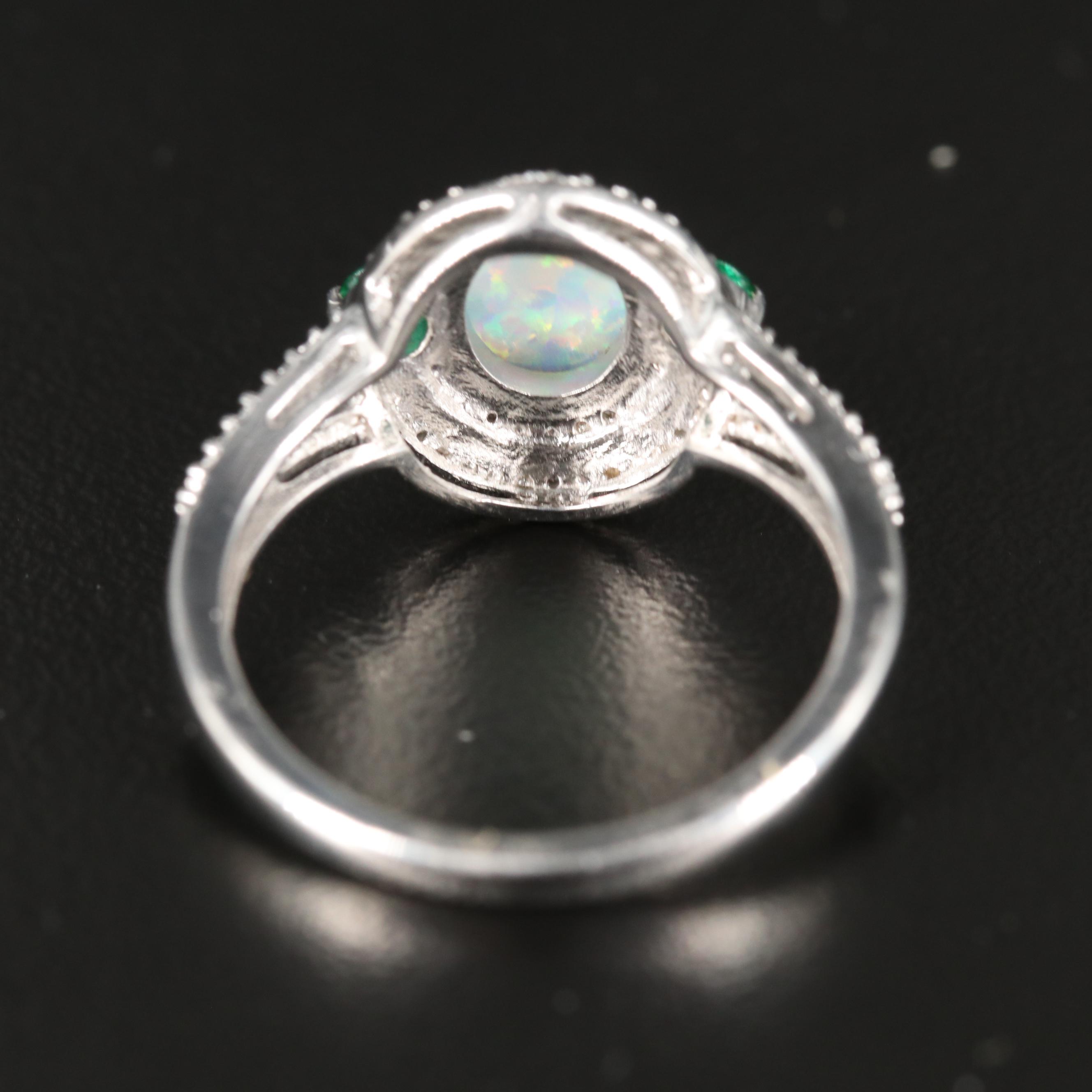 Sterling Opal and Cubic Zirconia Ring