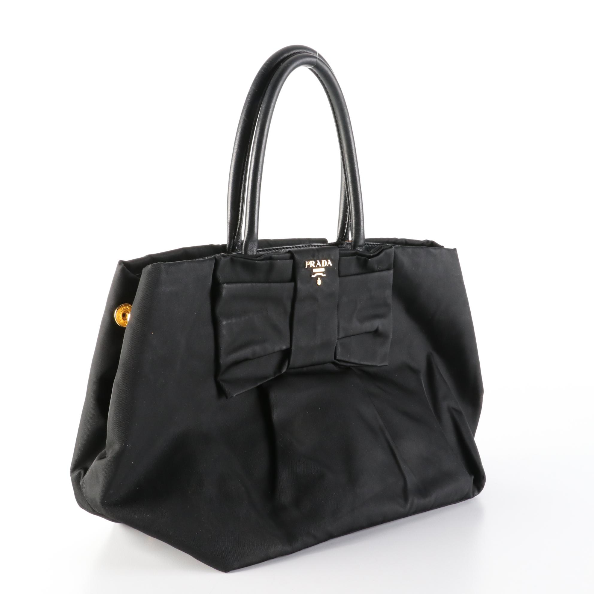 Prada Nylon Tessuto Bow Accent Tote