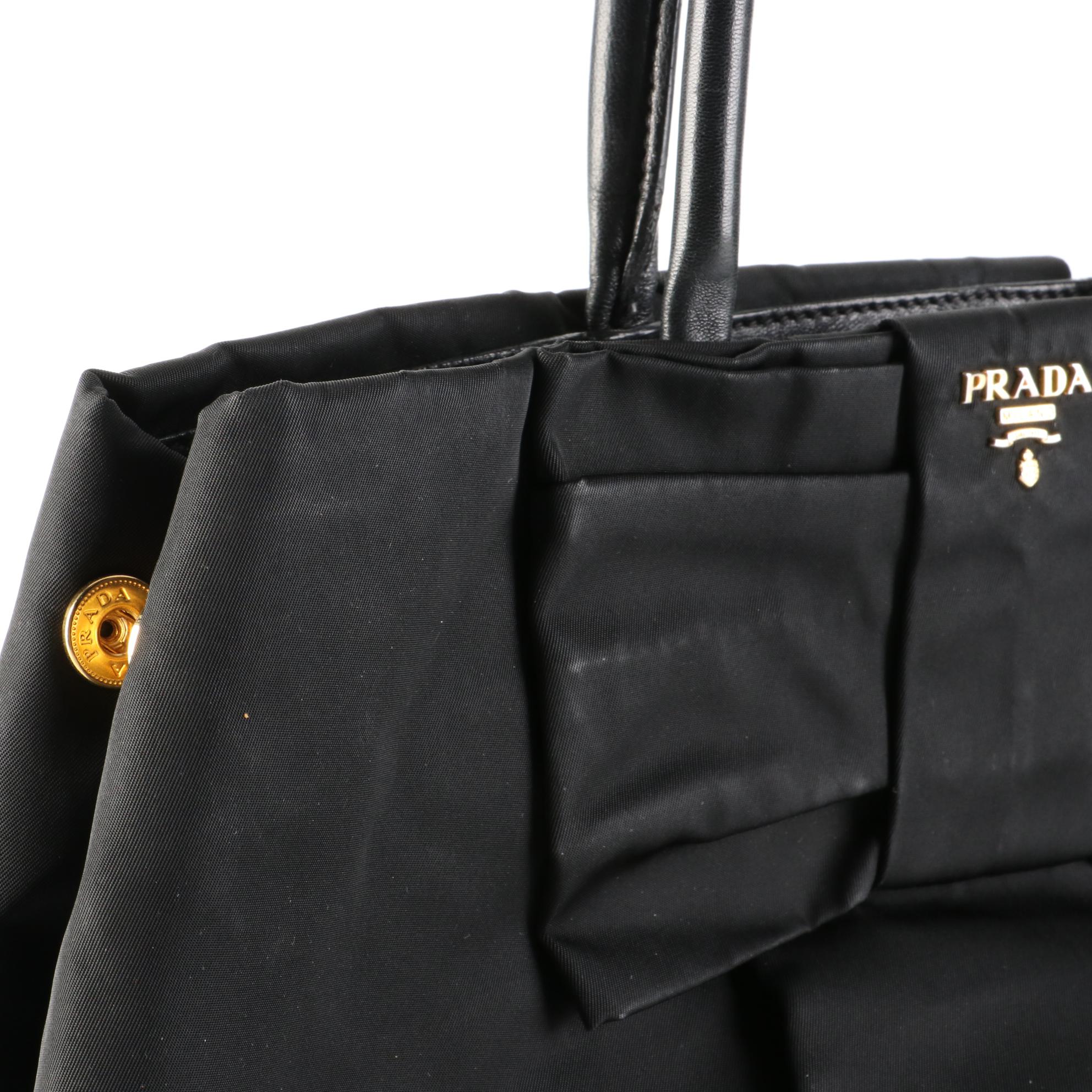 Prada Nylon Tessuto Bow Accent Tote