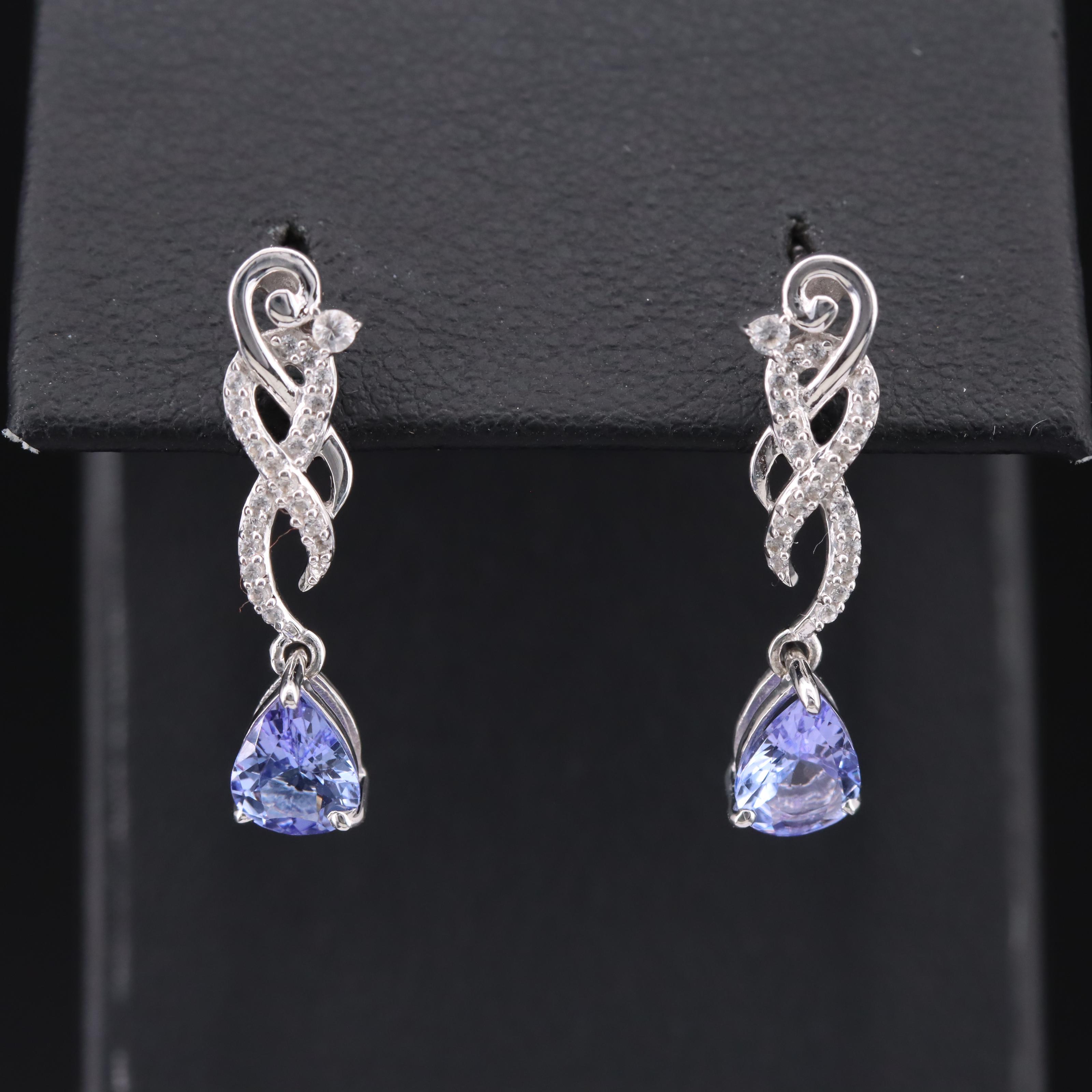Sterling Tanzanite and White Sapphire Earrings