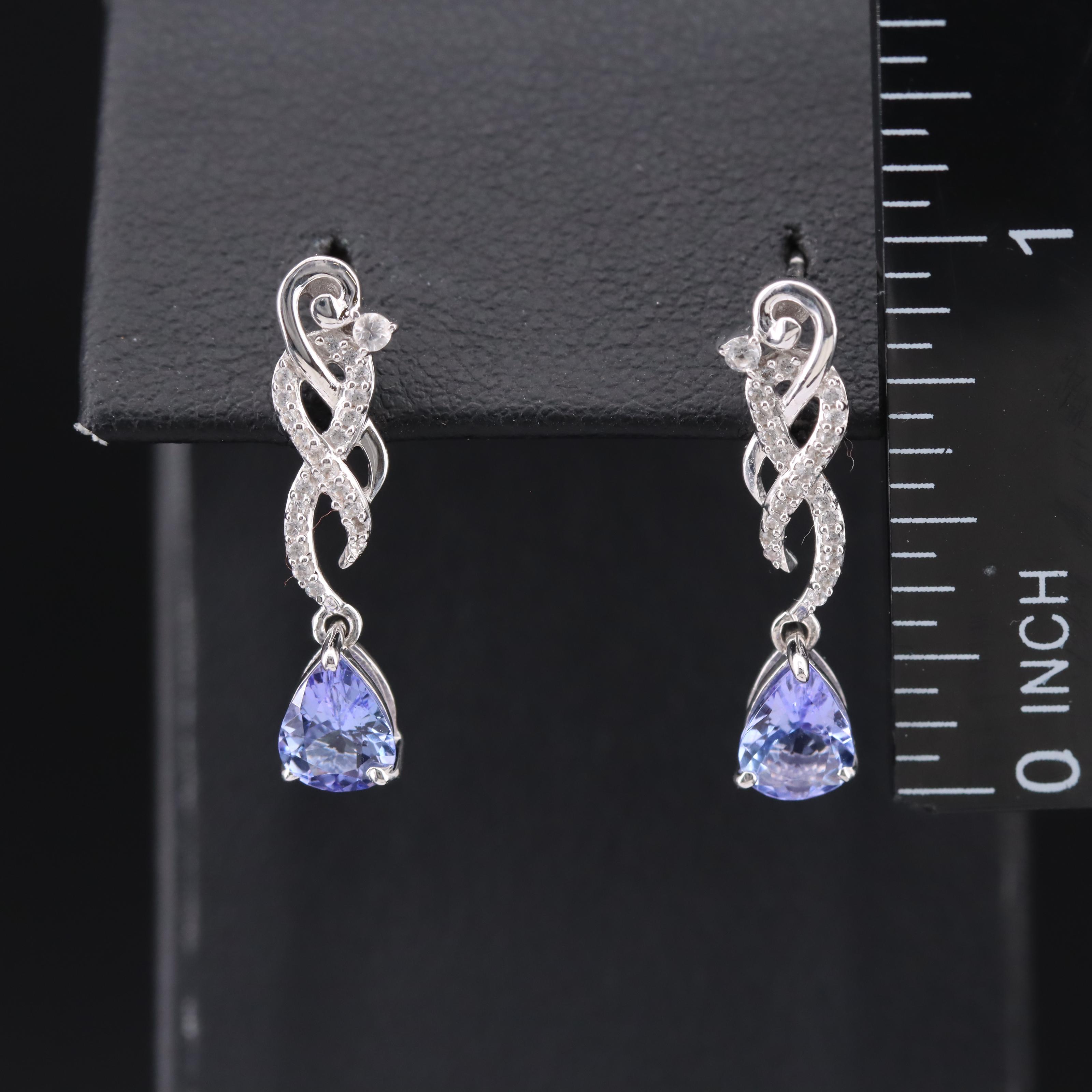 Sterling Tanzanite and White Sapphire Earrings